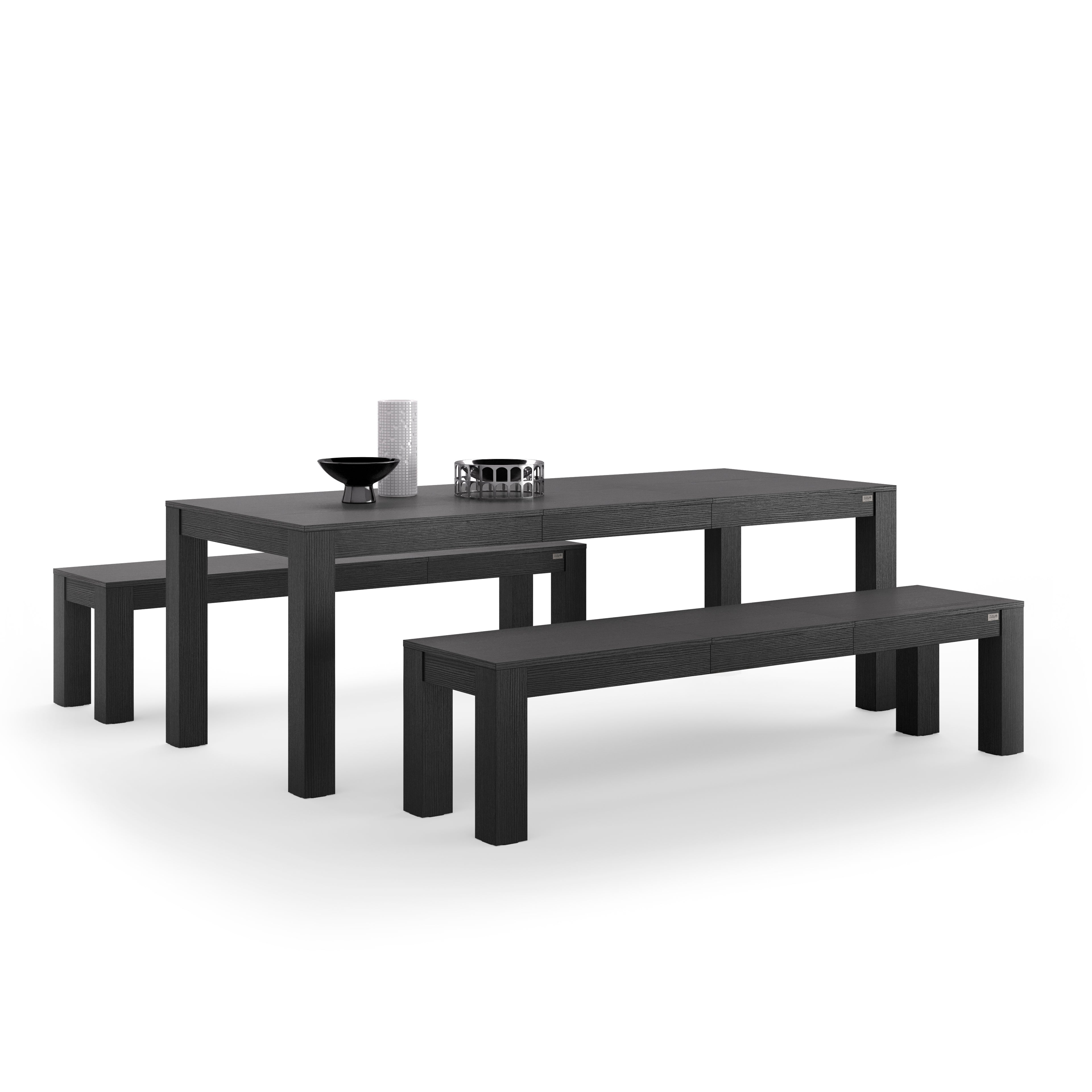 Ausziehbarer Tisch Rachele 160(225)x90 cm + 2 ausziehbare Bänke Rachele 140(192,5)x45 cm, Esche Zwart