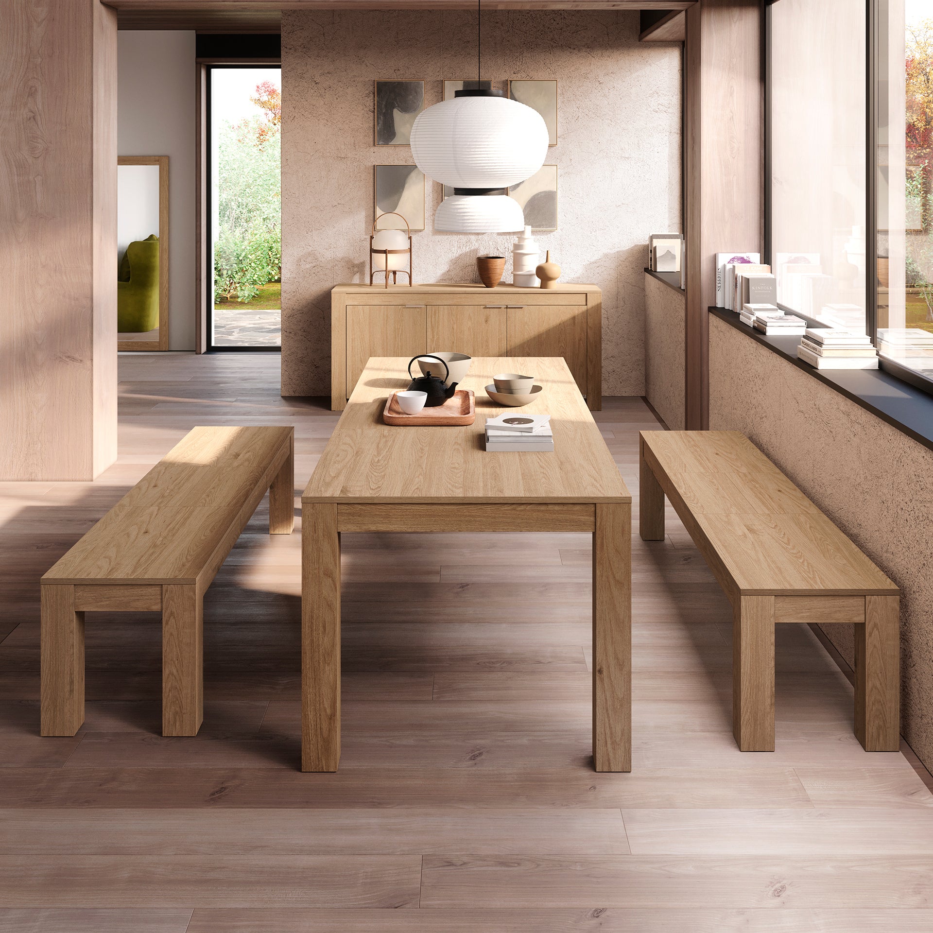 Rachele Extendable Dining Table, 160(225)x90 cm, Light Oak - Set image 1