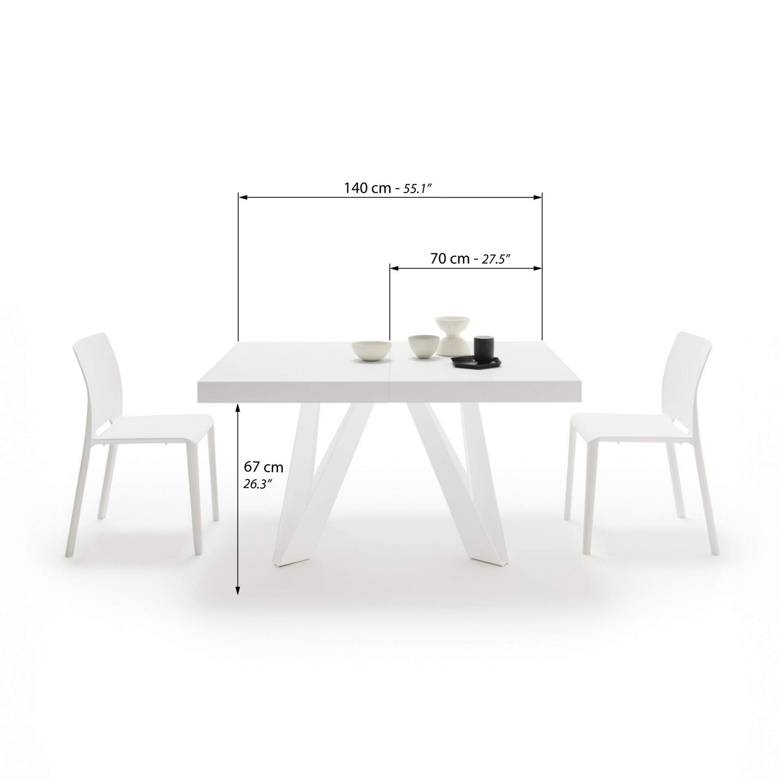 Ausziehbarer Esstisch Romina 140(220)x90 cm, Esche Weiß, Weiße Eisen Beine - Immagine tecnica 1