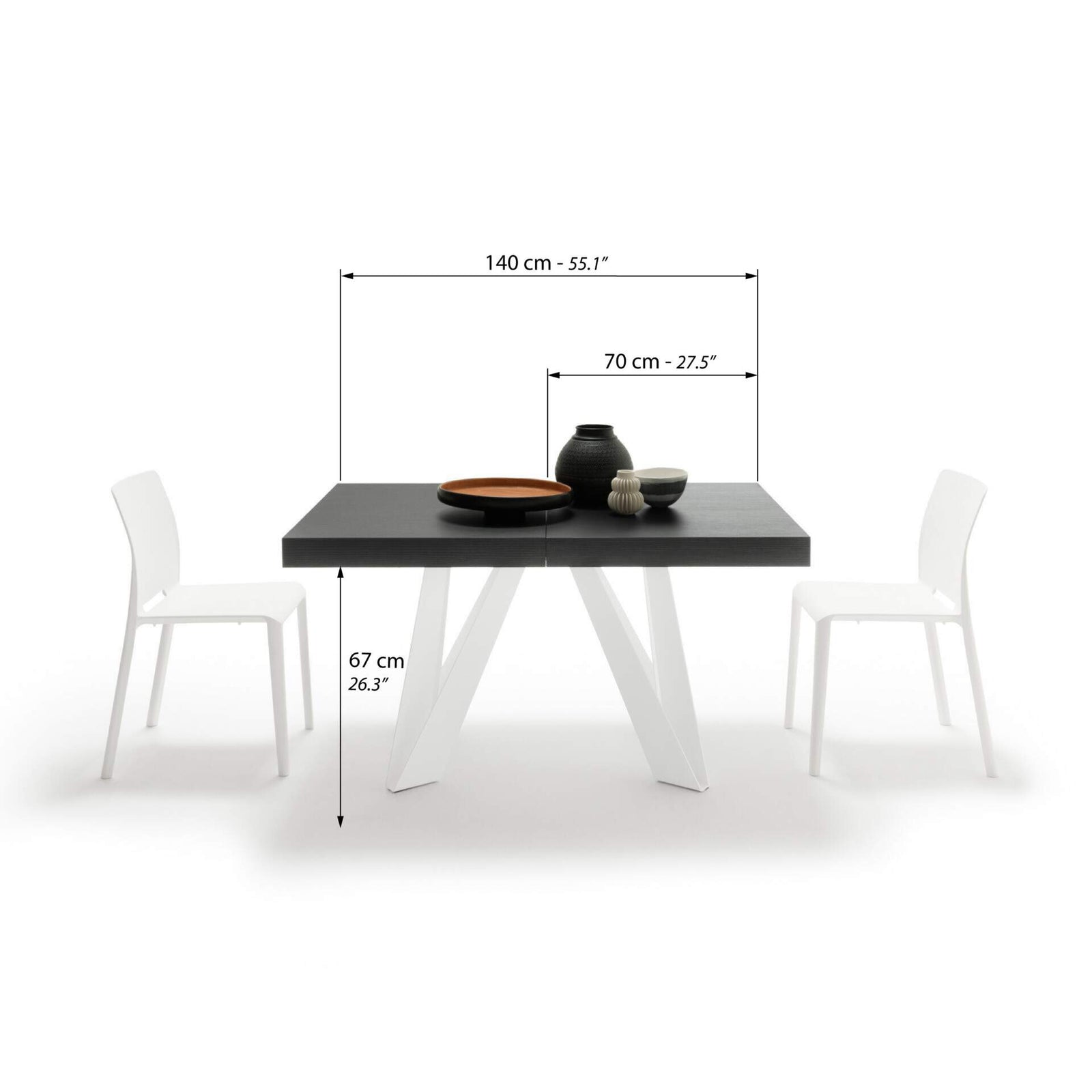 Romina Extendable Table 140(220)x90 cm, Ashwood Black with White Iron Legs - Immagine tecnica 1