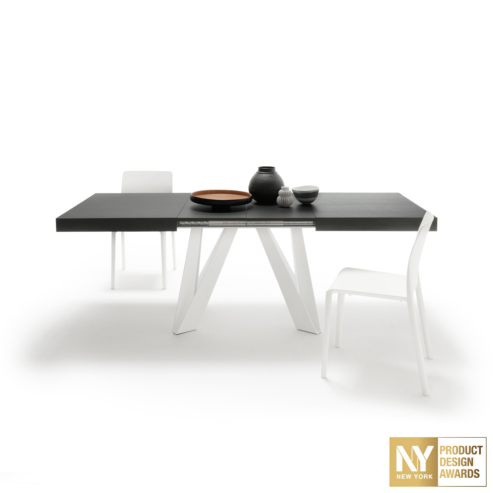 Romina Extendable Table 140(220)x90 cm, Ashwood Black with White Iron Legs - Main image