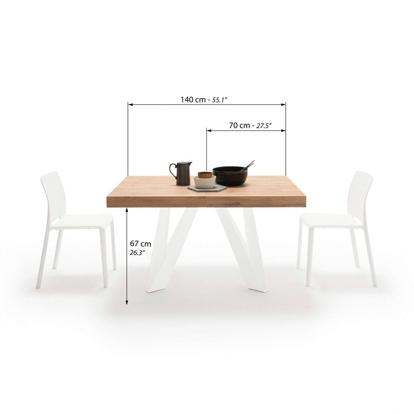 Romina Extendable Table 140(220)x90 cm, Rustic Oak with White Iron Legs - Immagine tecnica 1