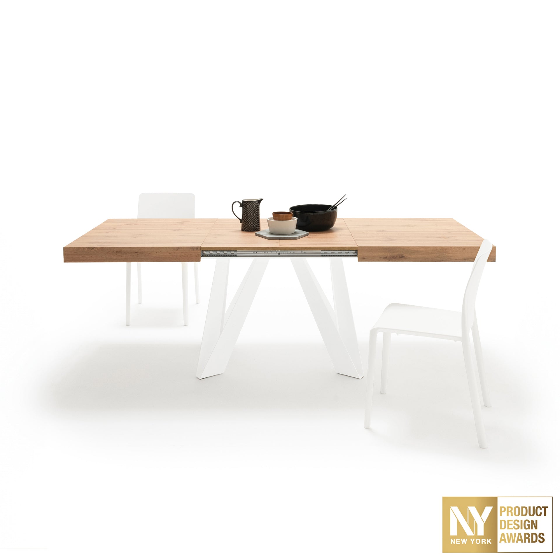 Tavolo Allungabile Romina 140(220)x90 cm, Rovere Rustico con Gambe in Ferro Bianche
