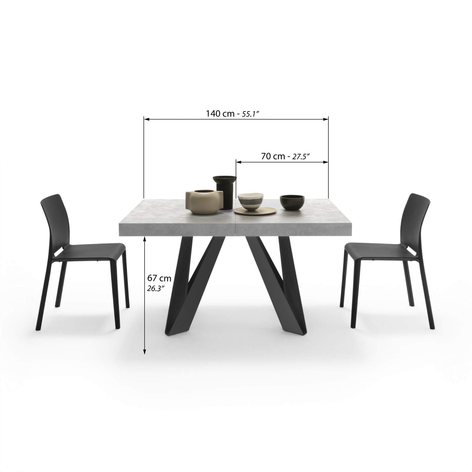 Romina Extendable Table 140(220)x90 cm, Concrete Grey Effect with Black Iron Legs - Immagine tecnica 1