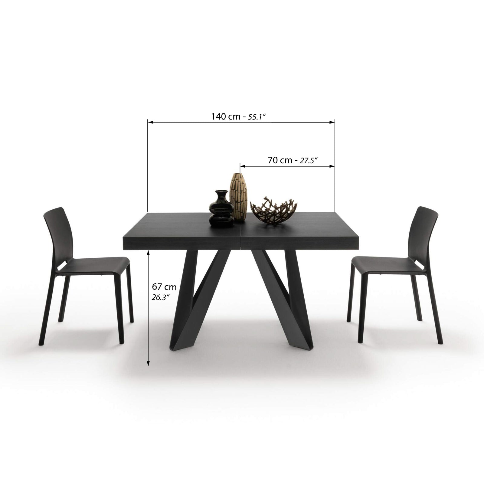 Ausziehbarer Esstisch Romina 140(220)x90 cm, Esche Schwarz, Schwarze Eisen Beine - Immagine tecnica 1