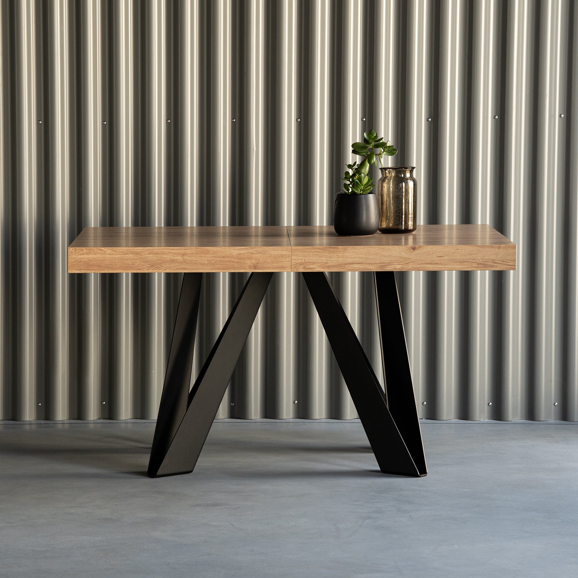 Ausziehbarer Esstisch Romina 160(240)x90 cm, Wildeiche, Schwarze Eisen Beine - Detail image 5