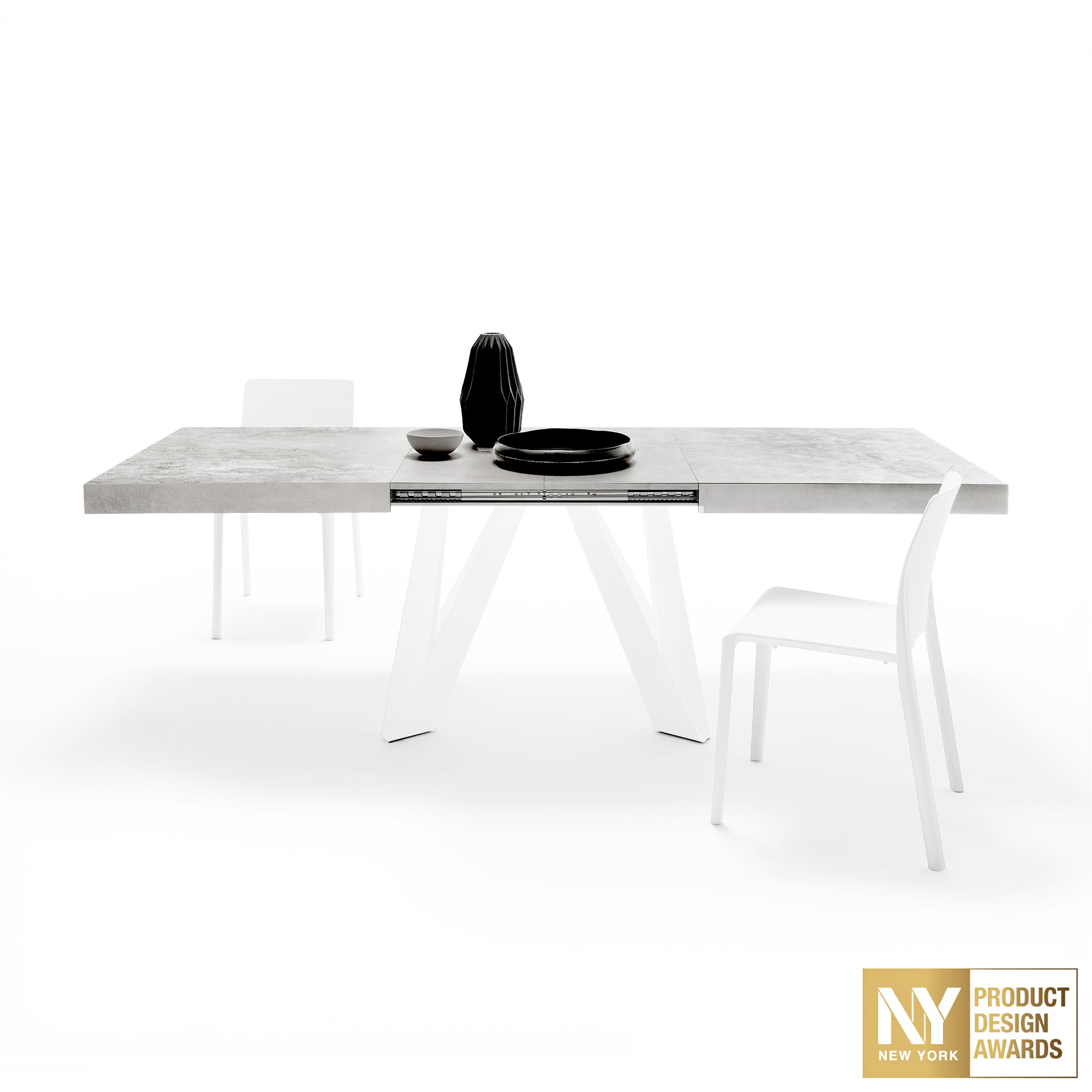 Tavolo Allungabile Romina 160(240)x90 cm, Grigio Cemento con Gambe in Ferro Bianche - Immagine principale