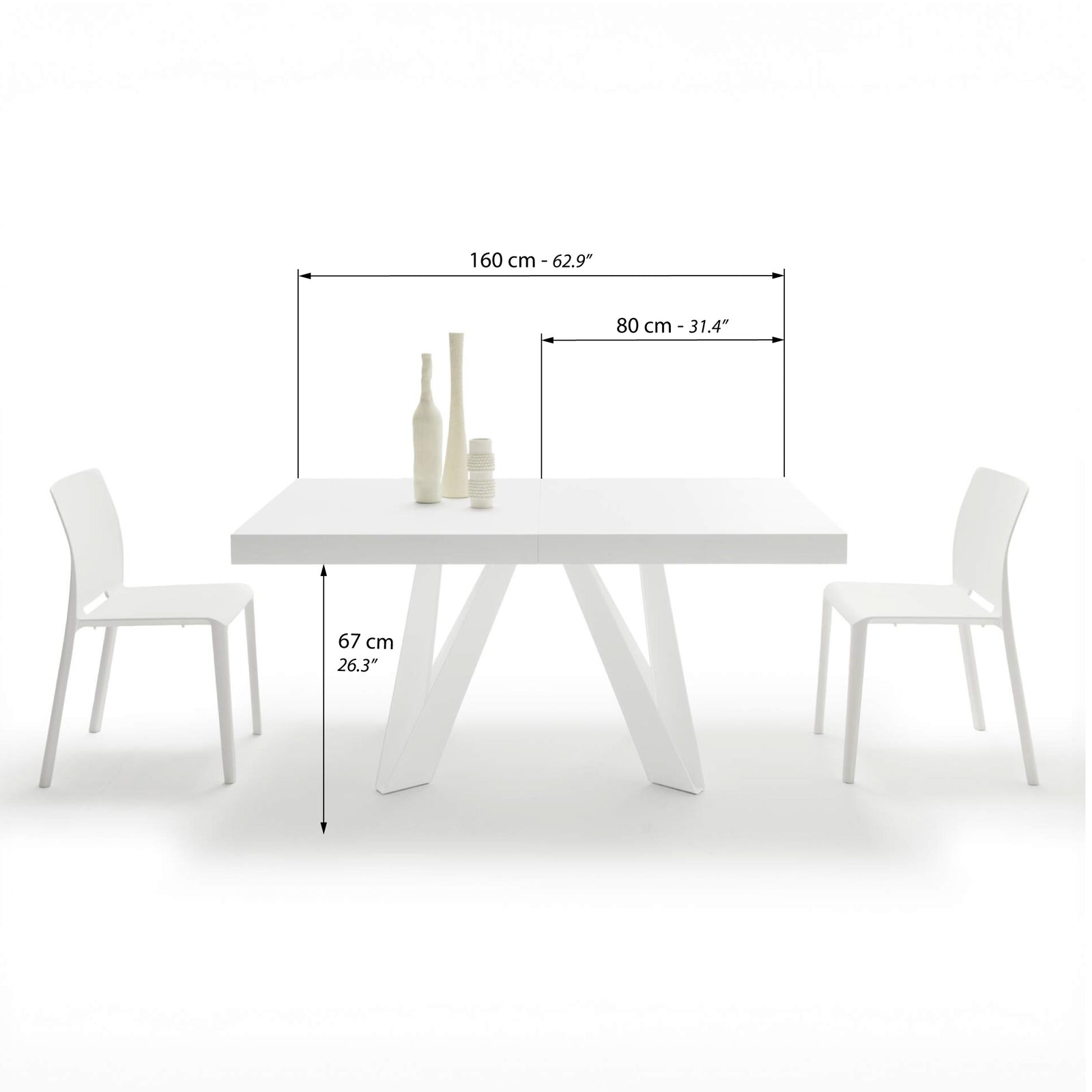 Ausziehbarer Esstisch Romina 160(240)x90 cm, Esche Weiß, Weiße Eisen Beine - Immagine tecnica 1
