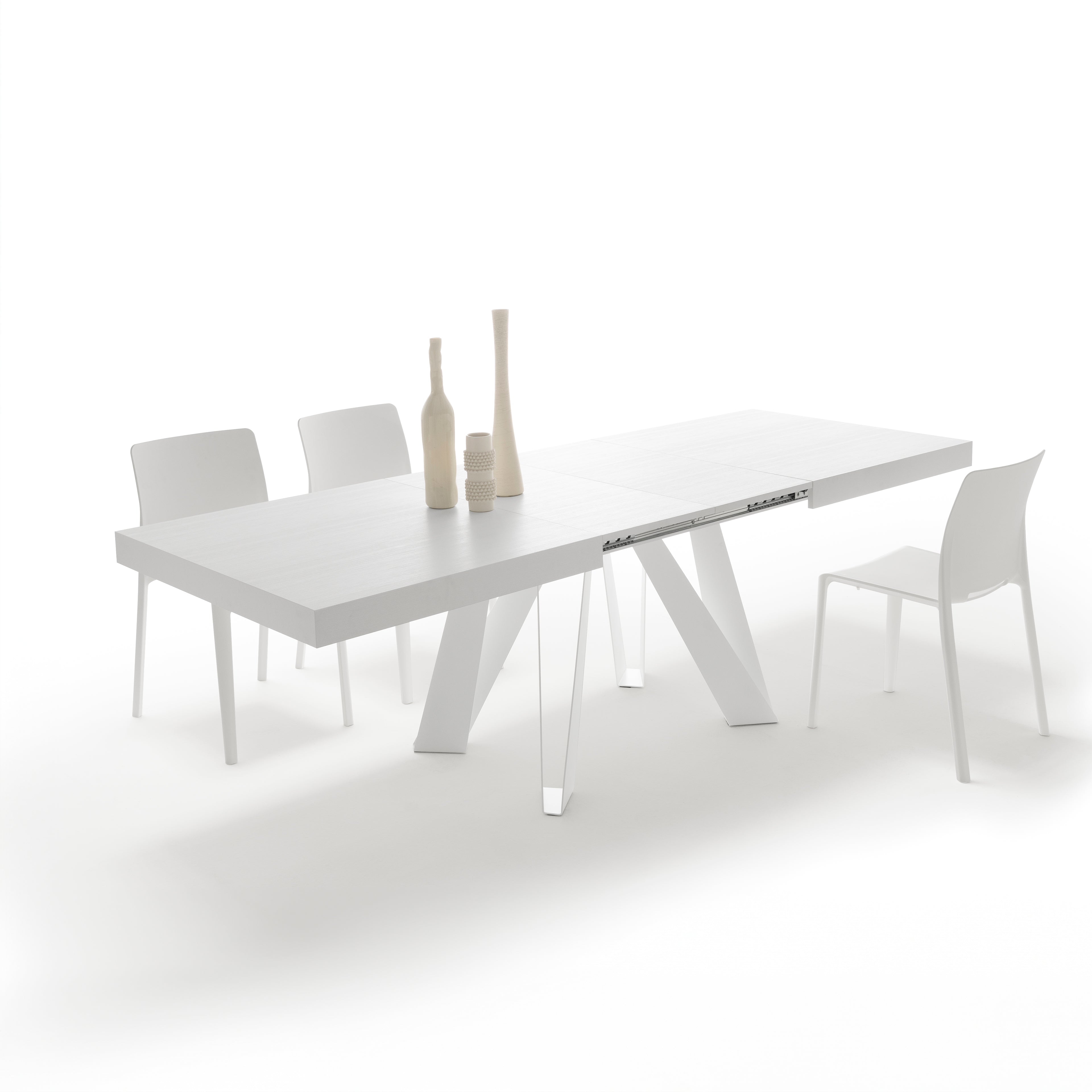 Tavolo Allungabile Romina 160(240)x90 cm, Bianco Frassino con Gambe in Ferro Bianche - Immagine dettaglio 1