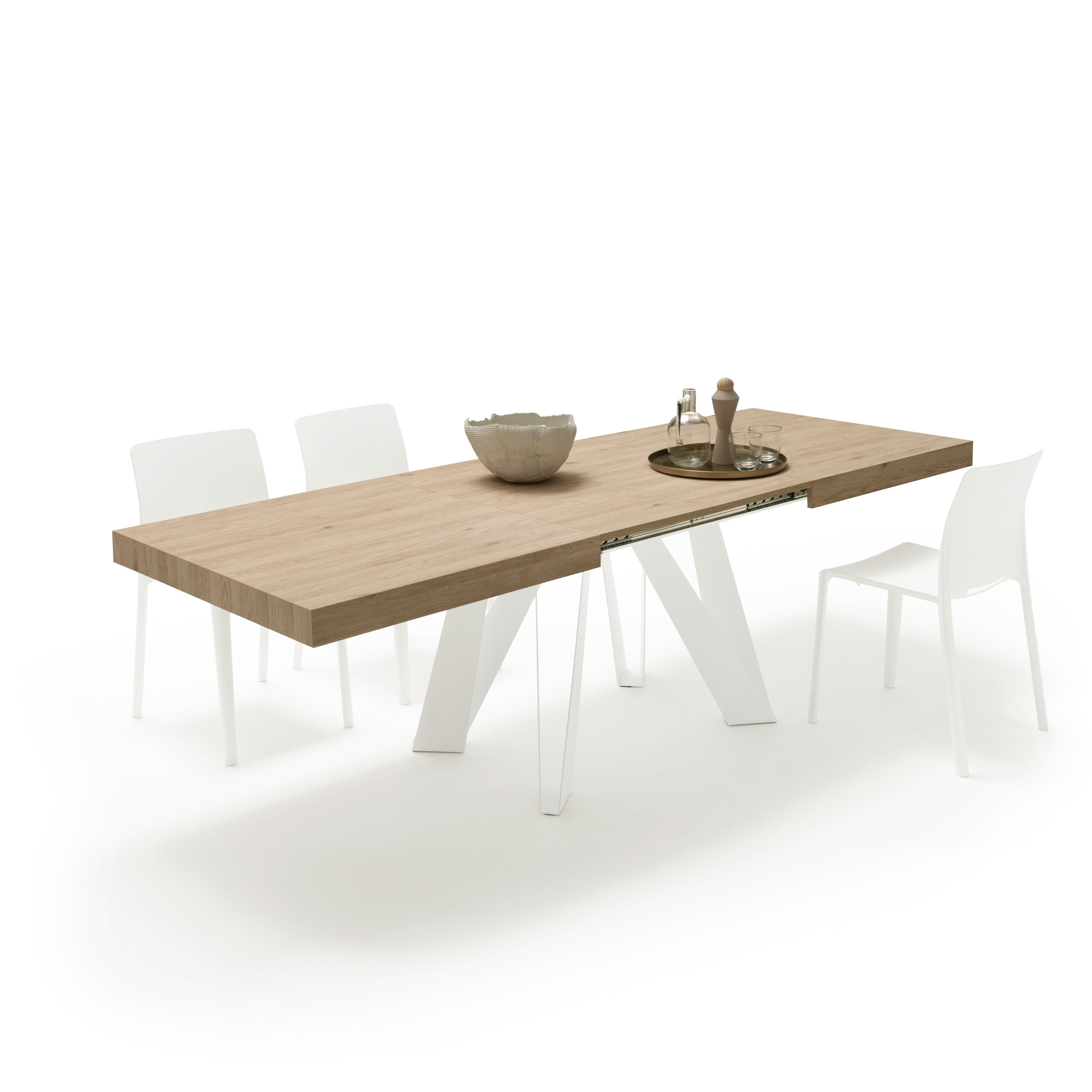 Tavolo Allungabile Romina 160(240)x90 cm, Rovere Naturale con Gambe in Ferro Bianche - Immagine dettaglio 1