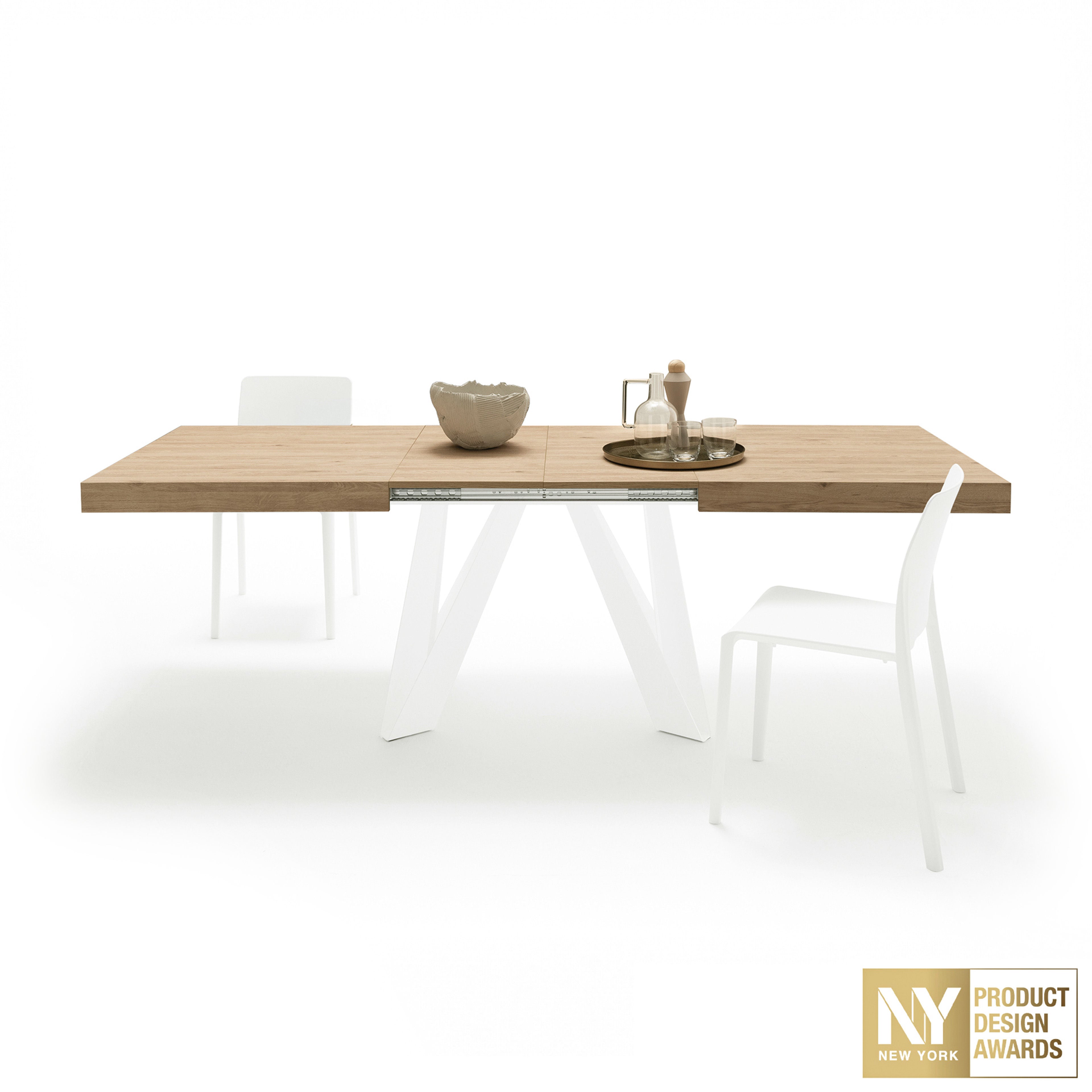 Tavolo Allungabile Romina 160(240)x90 cm, Rovere Naturale con Gambe in Ferro Bianche - Immagine principale