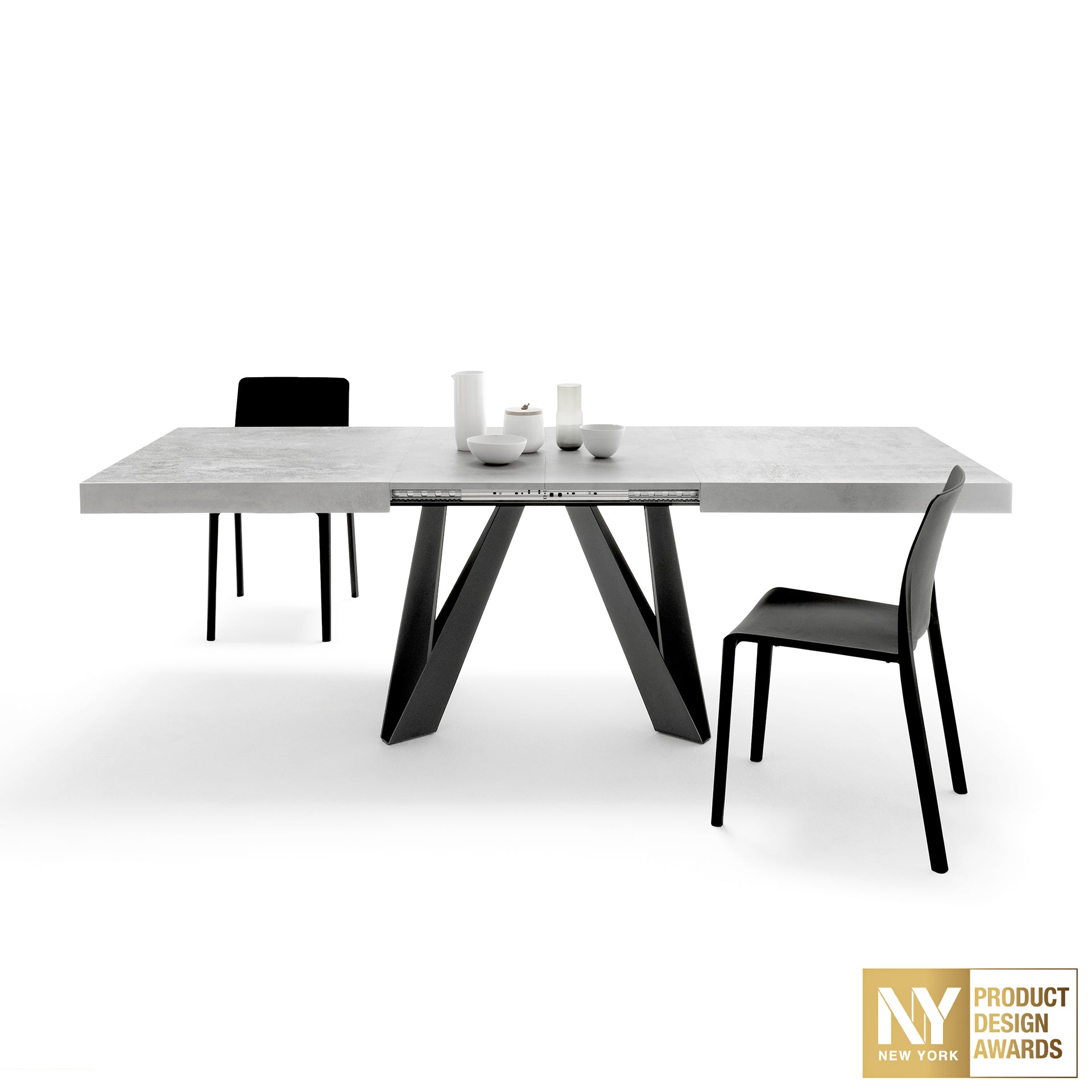 Tavolo Allungabile Romina 160(240)x90 cm, Grigio Cemento con Gambe in Ferro Nere