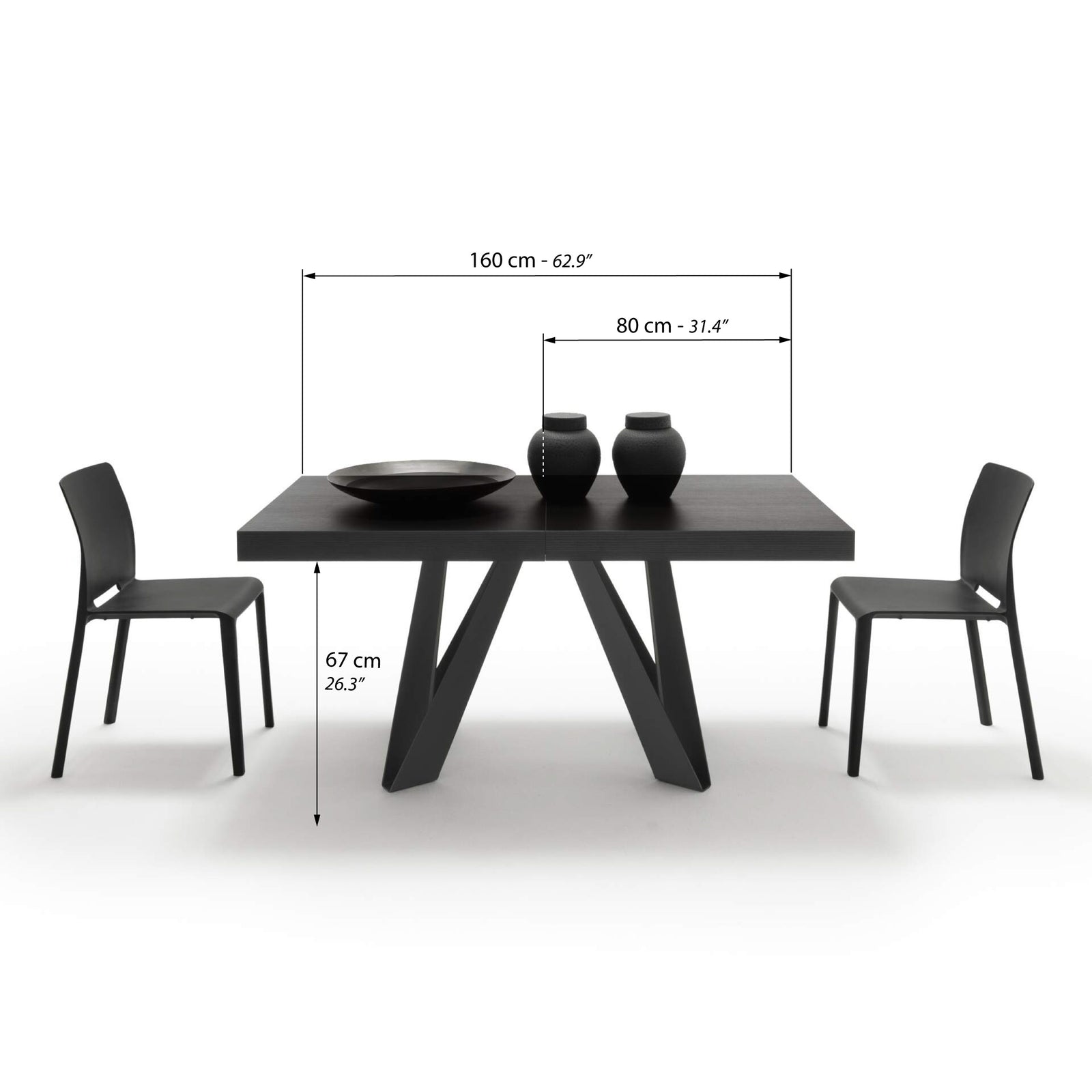 Romina Extendable Table 160(240)x90 cm, Ashwood Black with Black Iron Legs - Immagine tecnica 1
