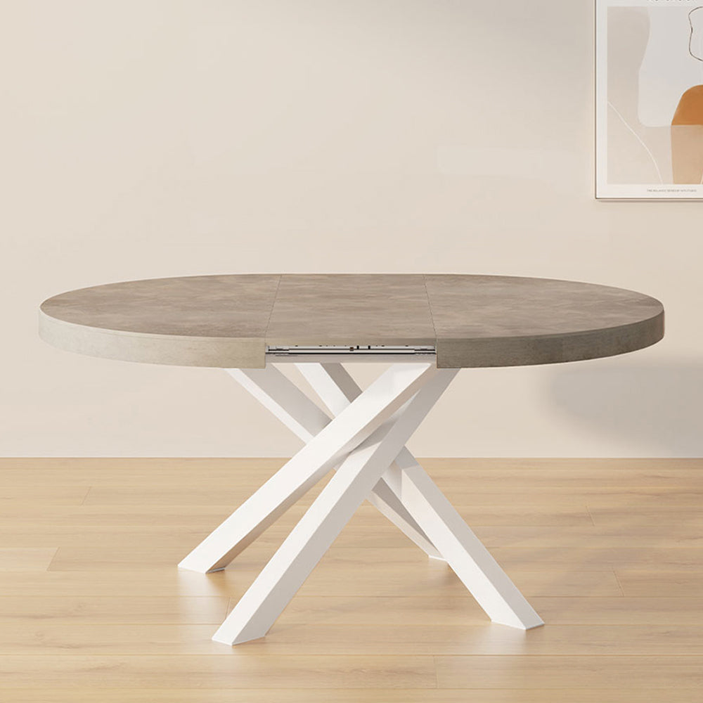 Runder ausziehbarer Tisch Emma, 120-160 cm, Grauer Beton mit gekreuzten Weißen Beinen - Set image 1