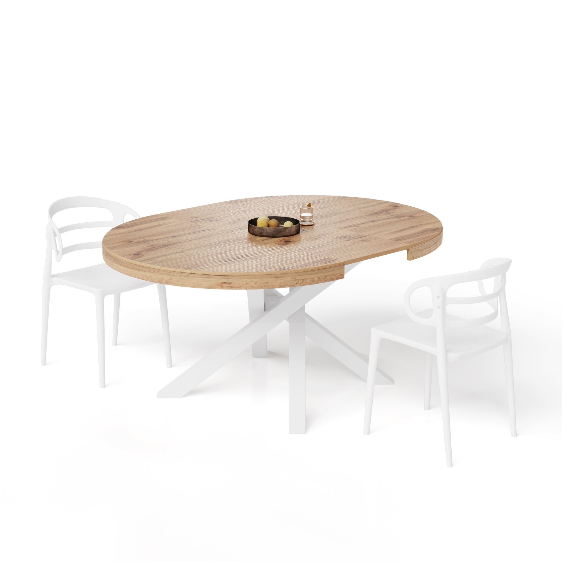 Emma Round Extendable Table, 120-160 cm, Rustic Oak with White crossed legs - Detail image 3