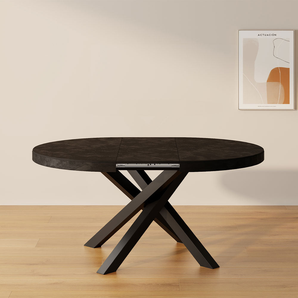 Ronde uitschuifbare Emma eettafel, 120-160 cm, Zwart Beton, met zwarte gekruiste poten - Set image 3