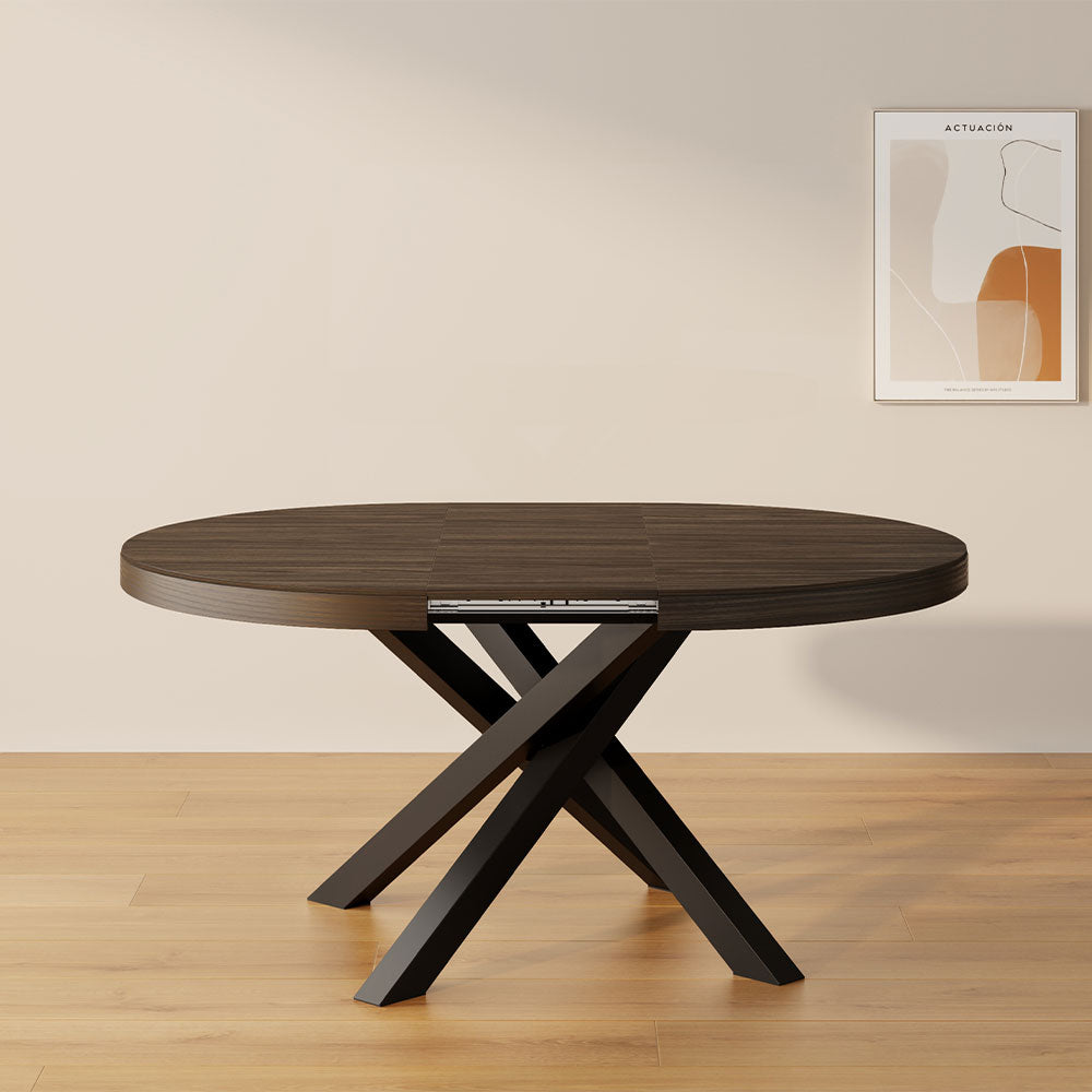 Mesa redonda extensible Emma 120-160 cm en color nogal americano con patas cruzadas negras - Set image 5