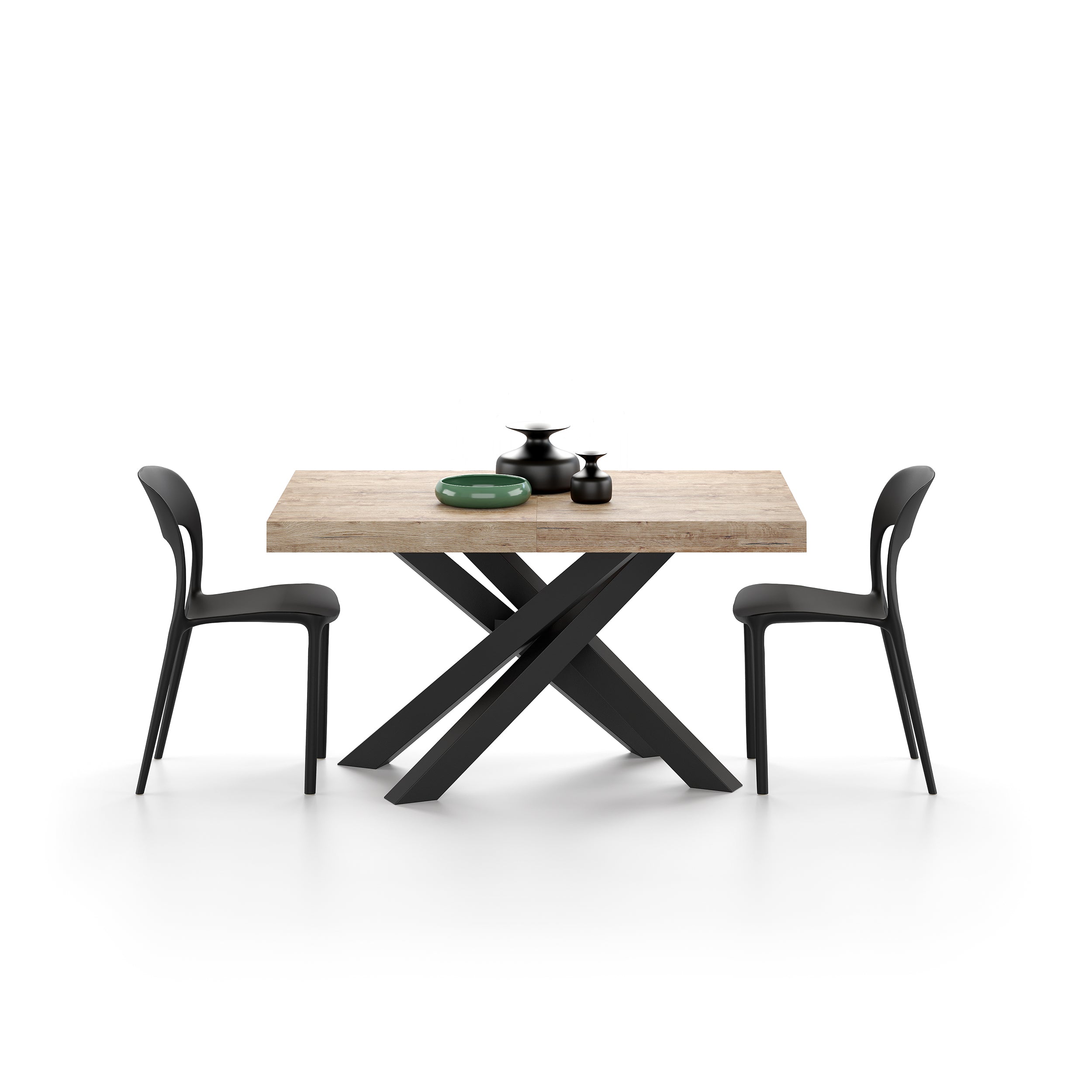 Emma 55.11(86.6)x35.4 in Extendable Table, Oak with Black Crossed Legs - Detail image 1