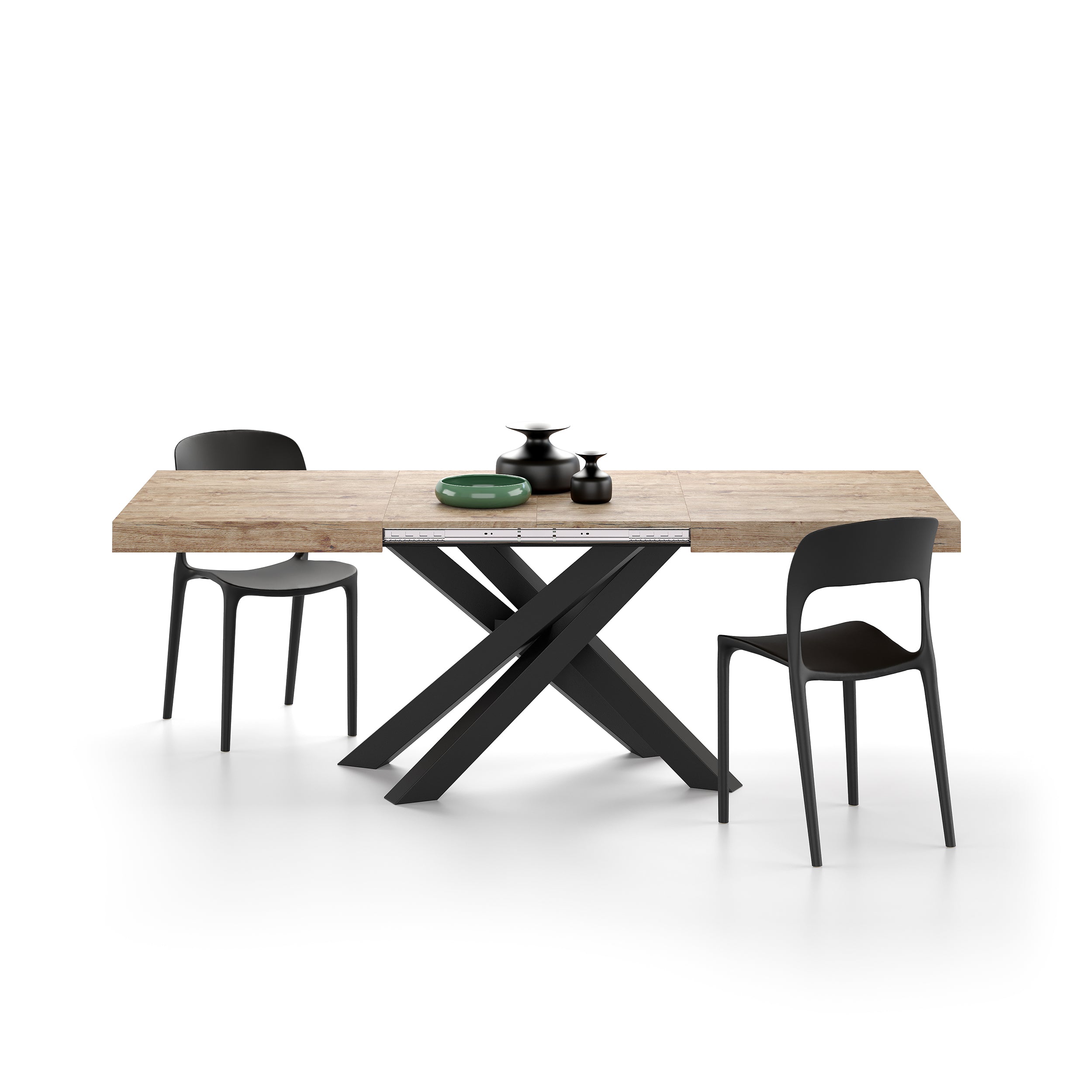 Tavolo Allungabile Emma 140(220)x90 cm, Quercia con Gambe Incrociate Nere