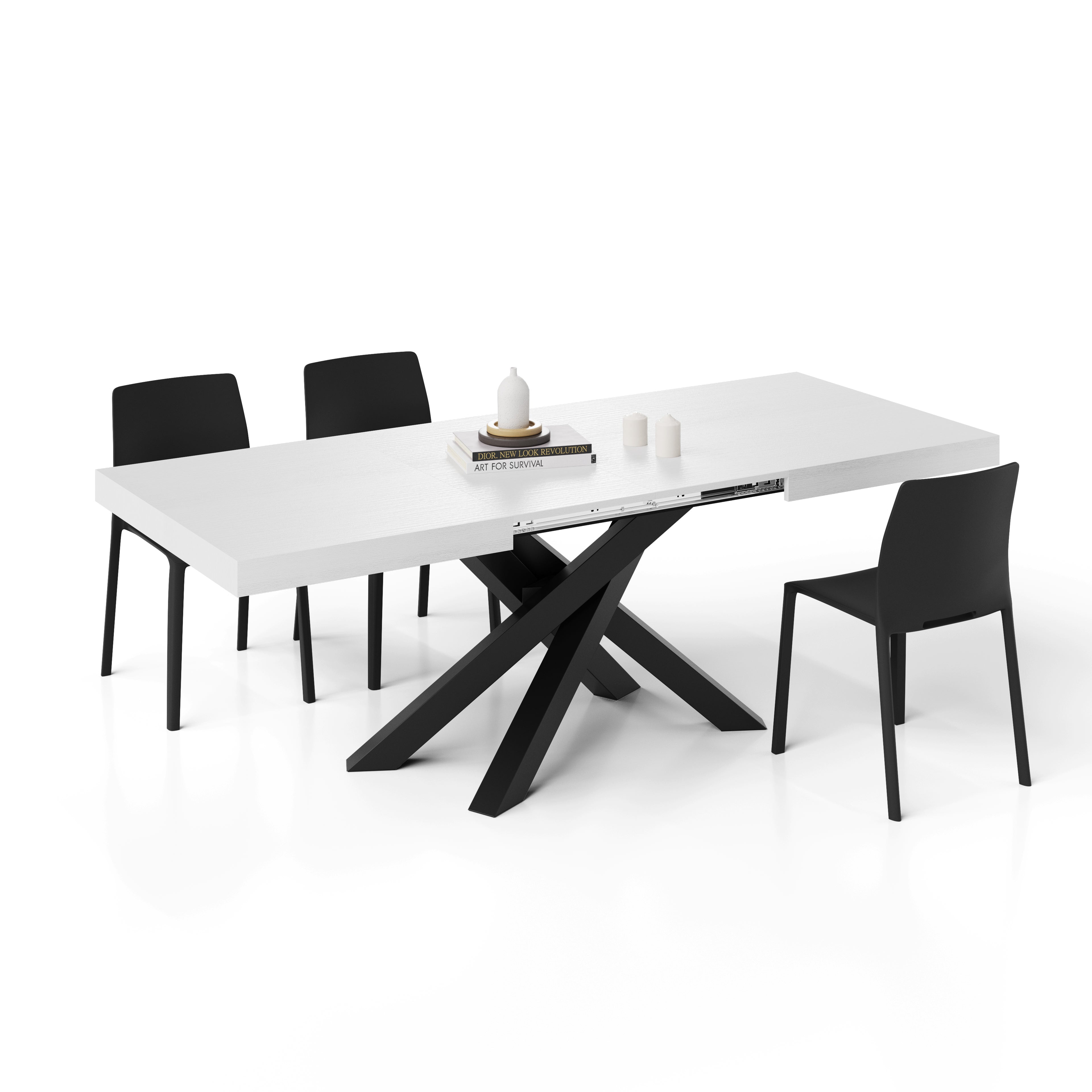 Emma 140(220)x90 cm Extendable Table, Ashwood White with Black Crossed Legs - Detail image 2
