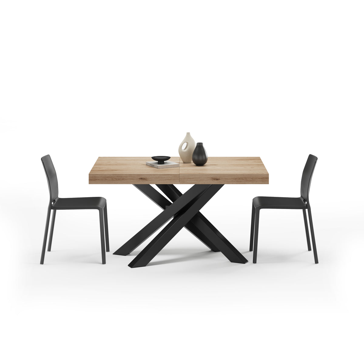 Emma 140(220)x90 cm Extendable Table, Light Oak with Black Crossed Legs - Detail image 1
