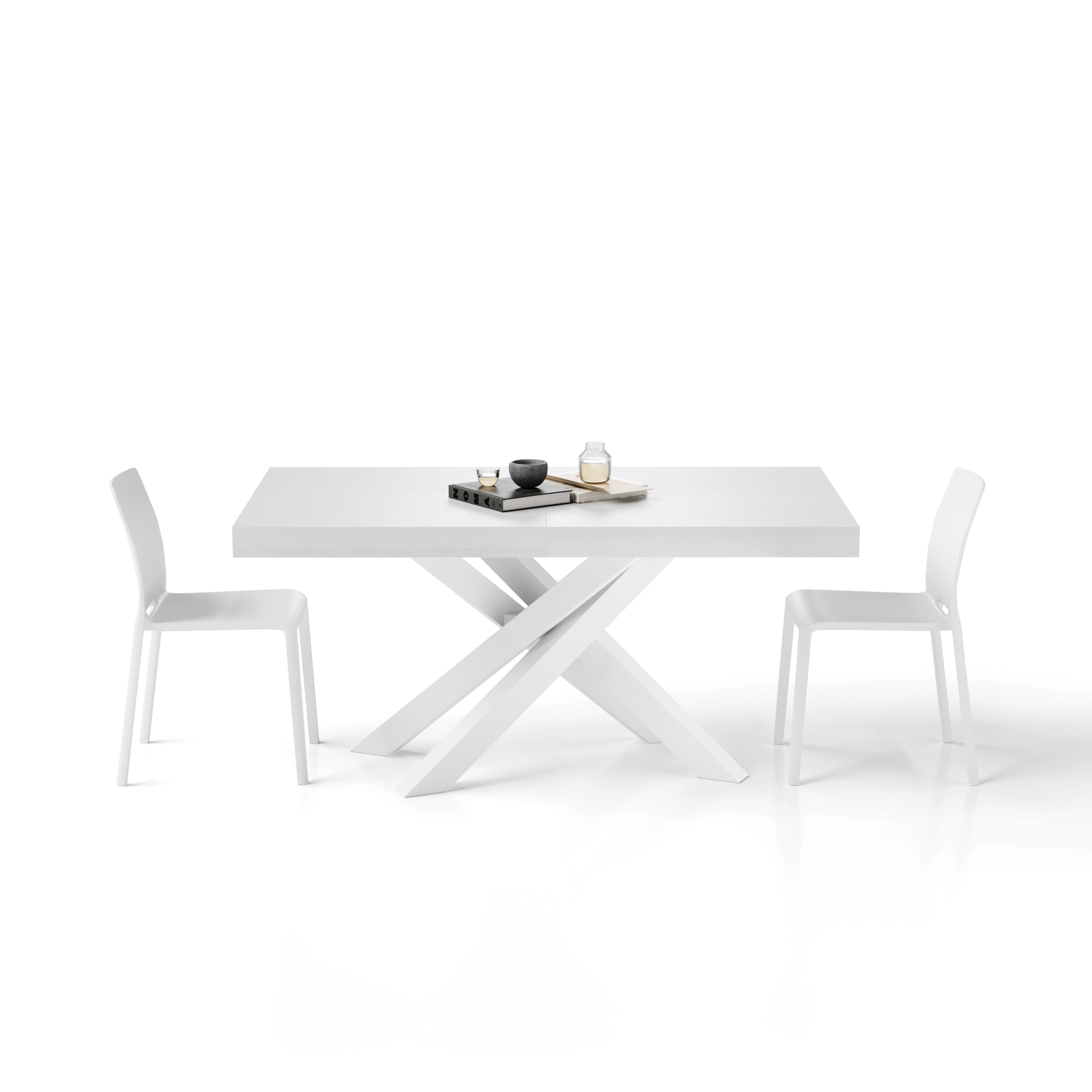 Table Extensible Emma 160(240)x90 cm, Frêne Blanc avec Pieds Croisés Blancs - Detail image 2