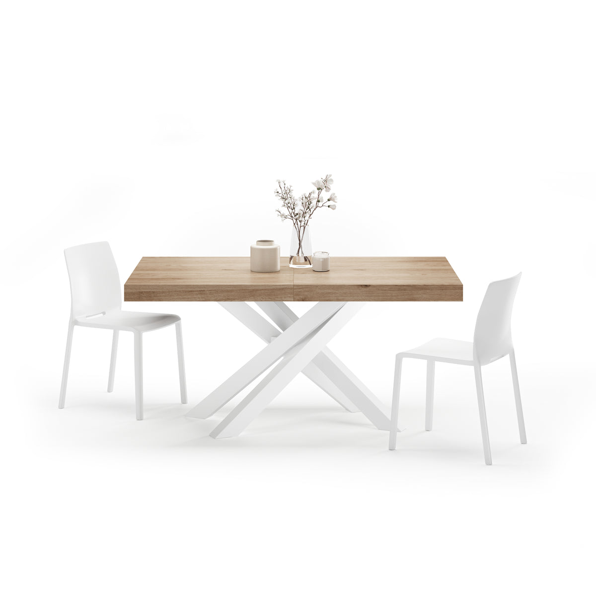 Emma 160(240)x90 cm Extendable Table, Light Oak with White Crossed Legs - Detail image 2