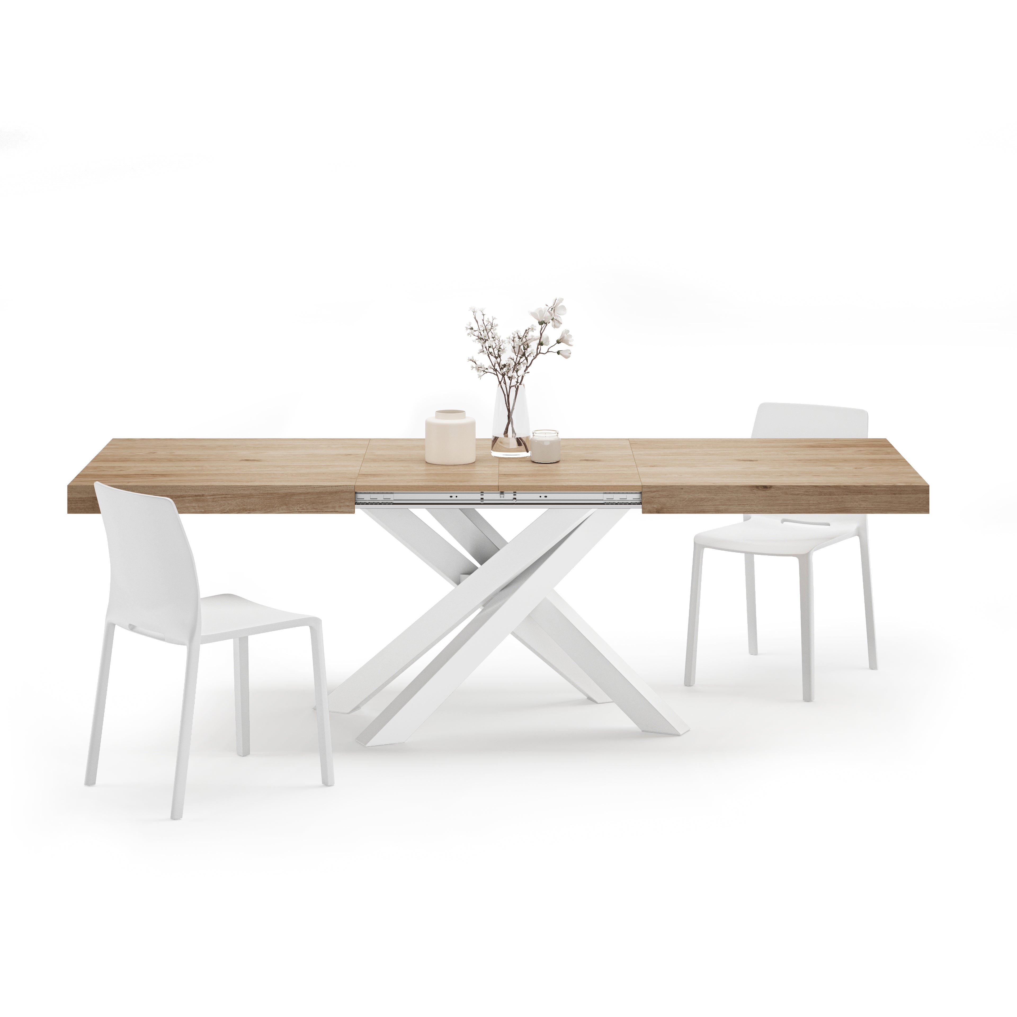 Emma 160(240)x90 cm Extendable Table, Light Oak with White Crossed Legs - Main image