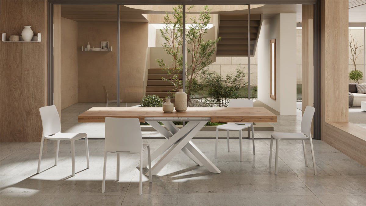 Emma 140(220)x90 cm Extendable Table, Rustic Oak with White Crossed Legs - Set image 5
