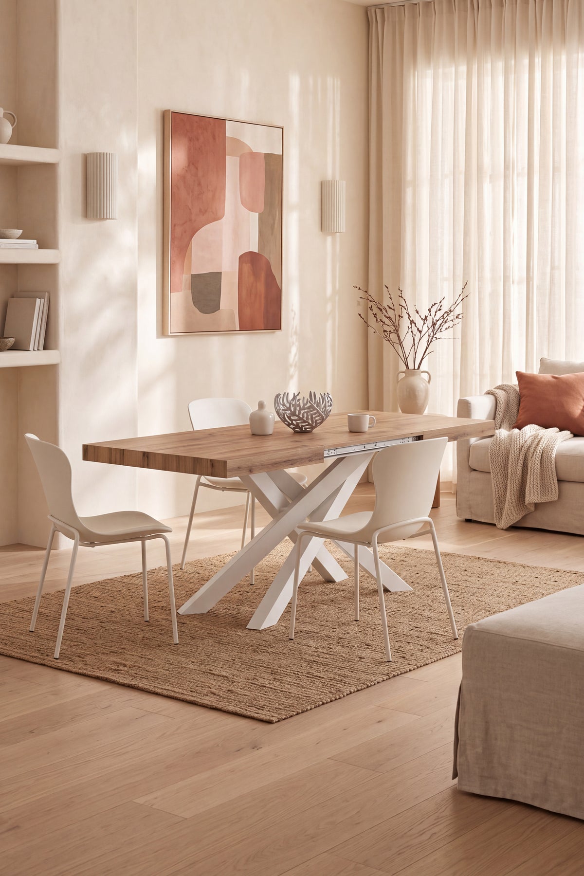 Emma 140(220)x90 cm Extendable Table, Rustic Oak with White Crossed Legs - gallery 10