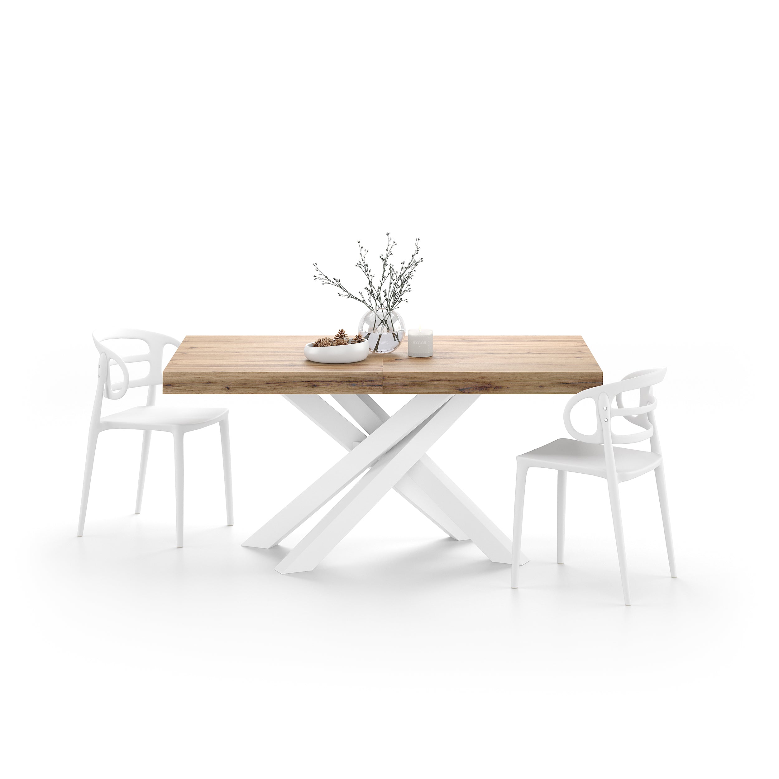Emma 160(240)x90 cm uitschuifbare tafel, rustiek eiken met witte kruispoten - Detail image 3