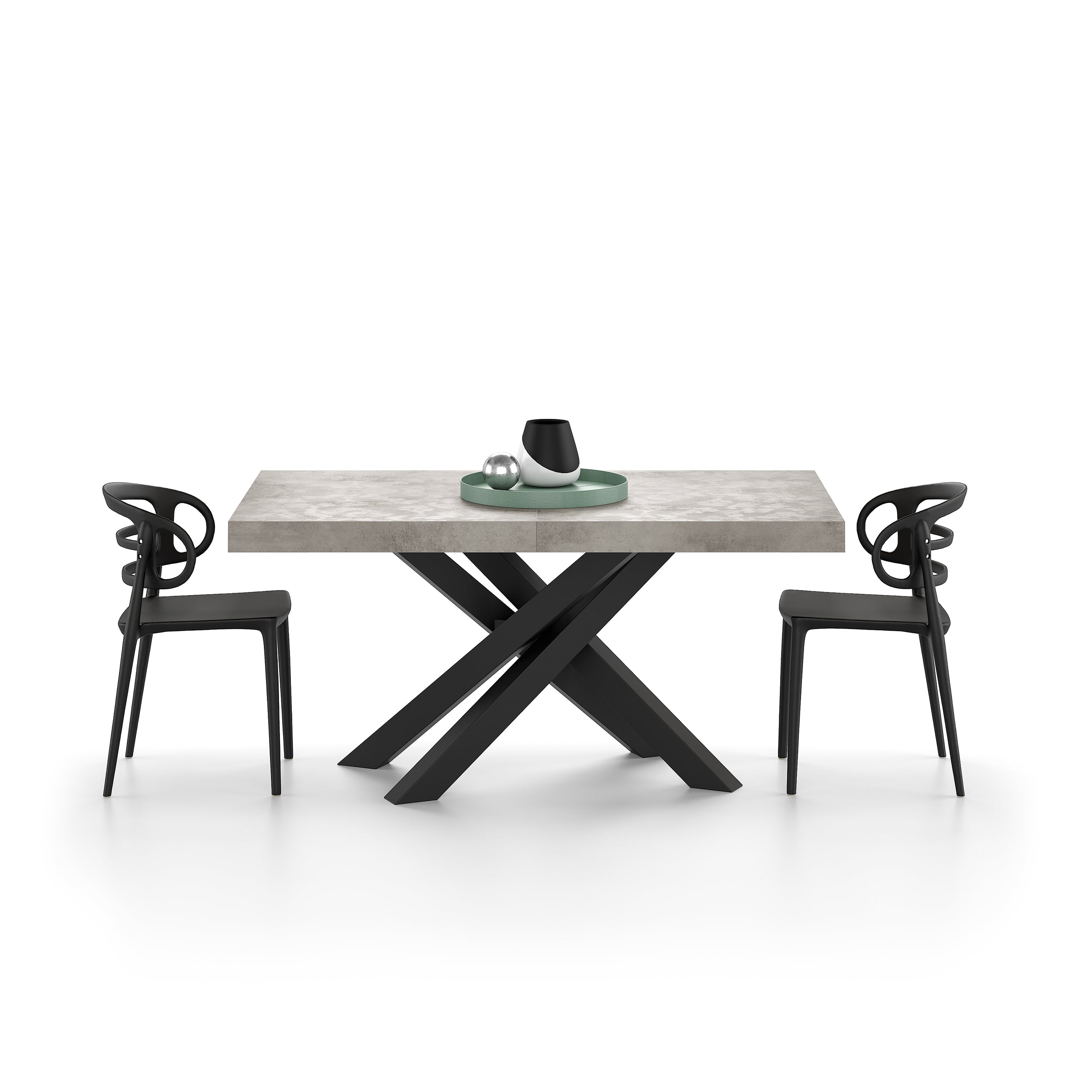 Tavolo Allungabile Emma 160(240)x90 cm, Grigio Cemento con Gambe Incrociate Nere - Immagine dettaglio 2