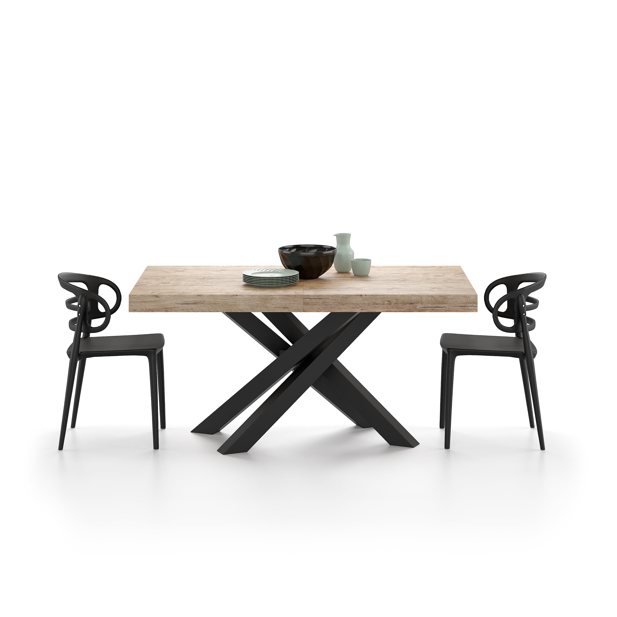 Mesa extensible Emma 160(240)x90 cm, color encina con patas cruzadas negras - Detail image 2