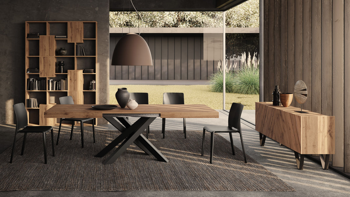 Table Extensible Emma 160(240)x90 cm, Bois rustique avec Pieds Croisés Noirs - Image d’ensemble 6