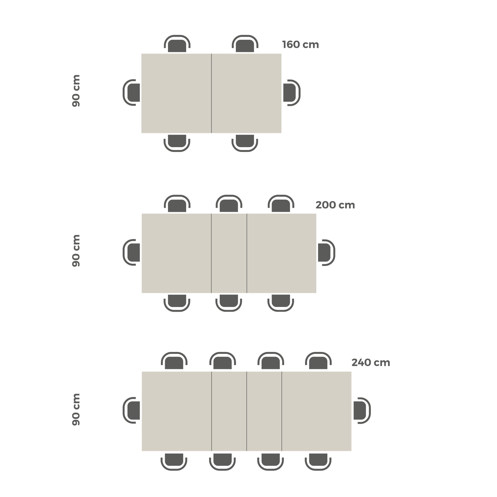 Table extensible Lia 160(240)x90 cm, Blanc béton avec pieds en verre fumé - Immagine tecnica 3