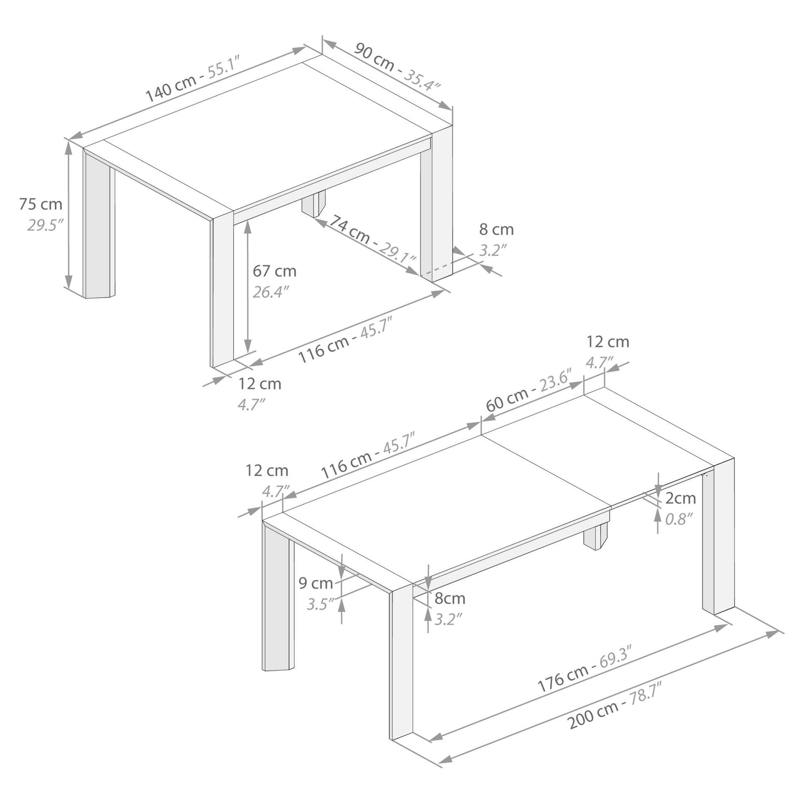 Extendable Table, Giuditta, White Ash - Immagine tecnica 1