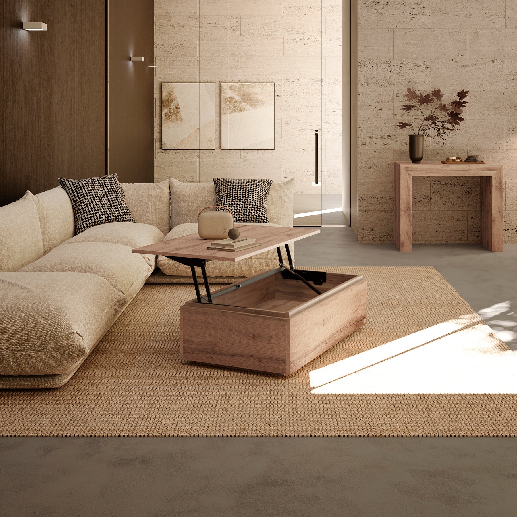 Table basse avec coffre, X, Bois Rustique - Set image 1