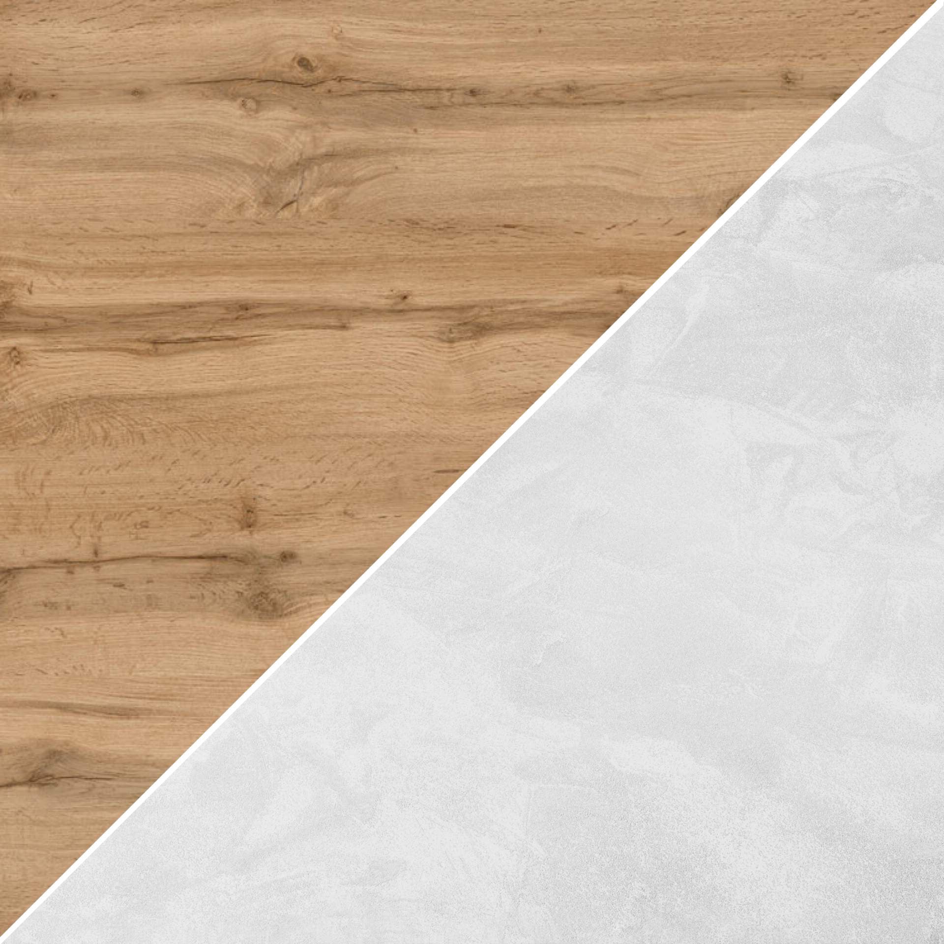 Madia-Buffet 4 ante Emma con gambe bianche, Rovere Rustico e Bianco Cemento - Immagine Finitura 1