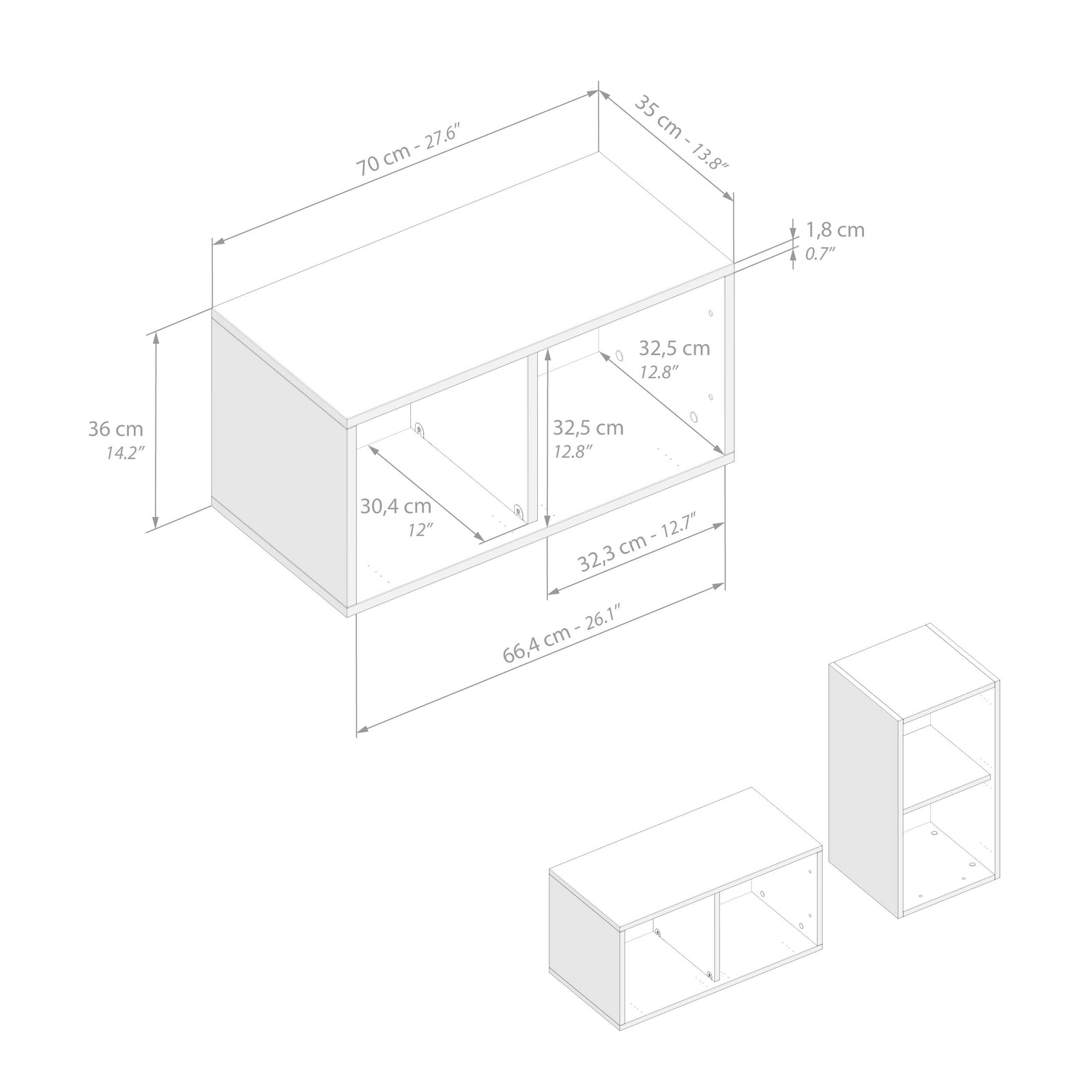 Wandkast X 70 cement wit - Immagine tecnica 1