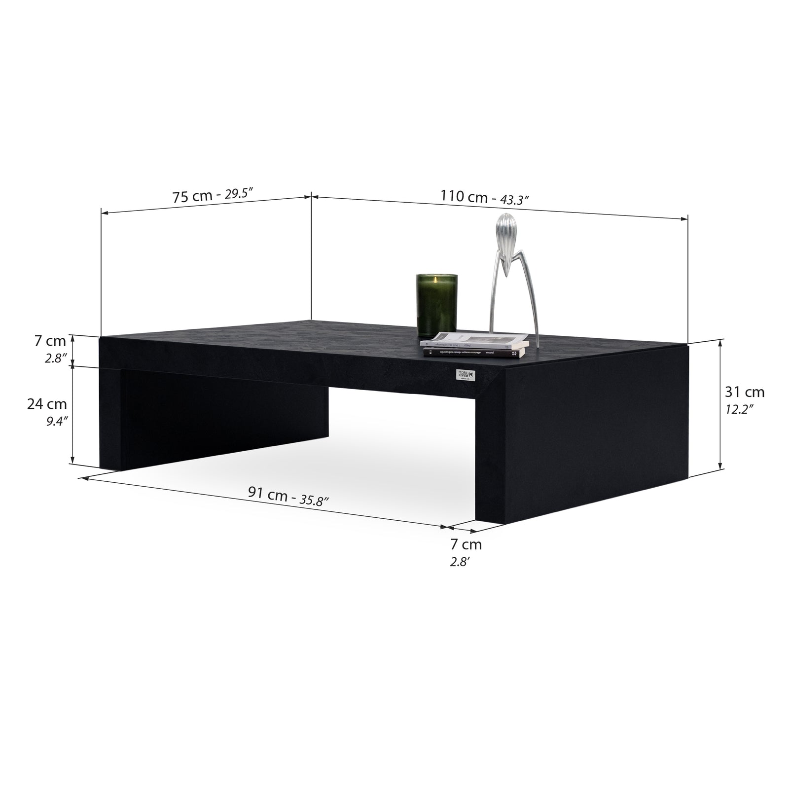 Tavolino Angelica 110x75 cm, Nero Cemento - Immagine tecnica 1