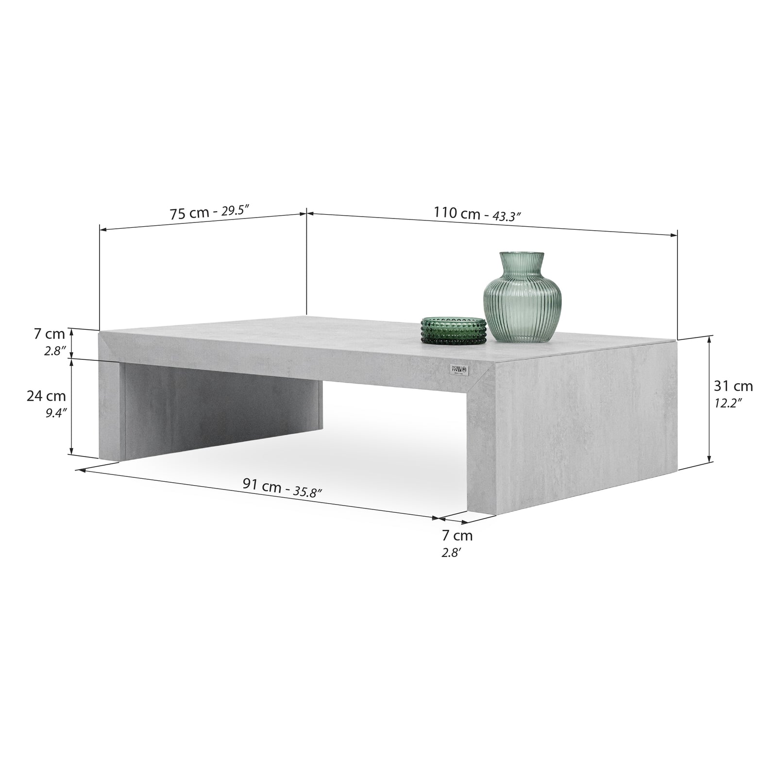 Tavolino Angelica 110x75 cm, Grigio Cemento - Immagine tecnica 1
