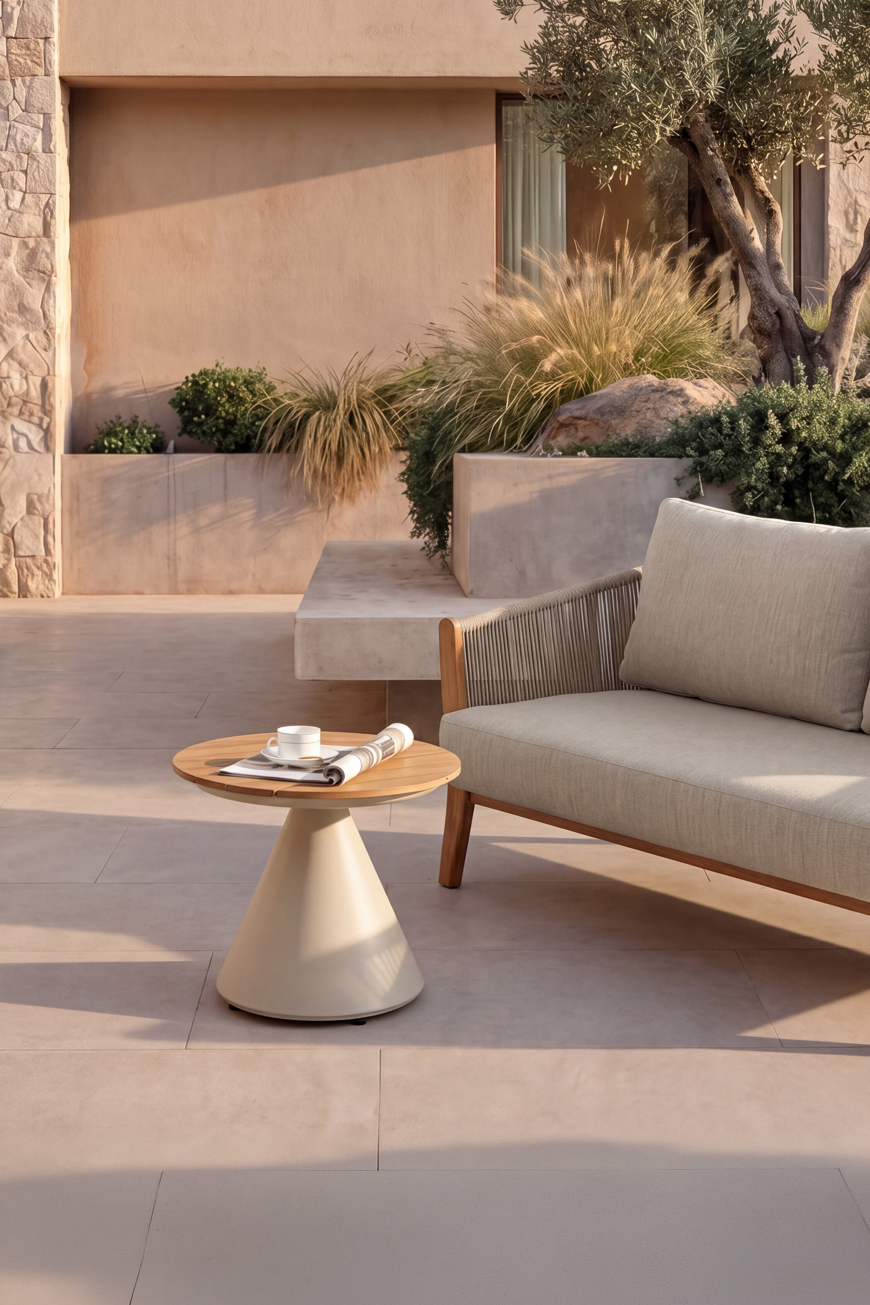 Table basse ronde de jardin Aurora, 50x50x42 cm, Beige
