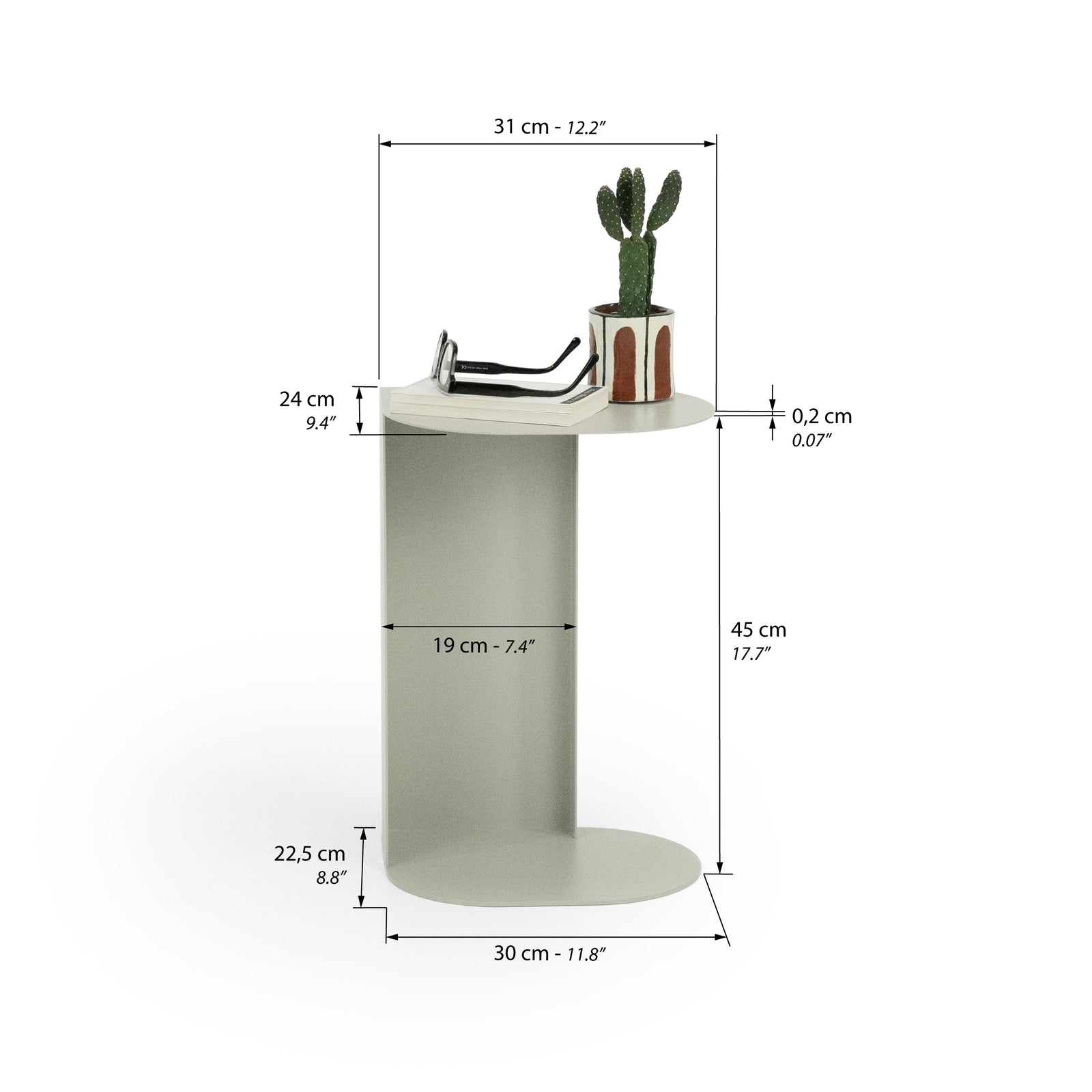 Camilla Metal Side Table, 31x24x45 cm, Beige - Immagine tecnica 1