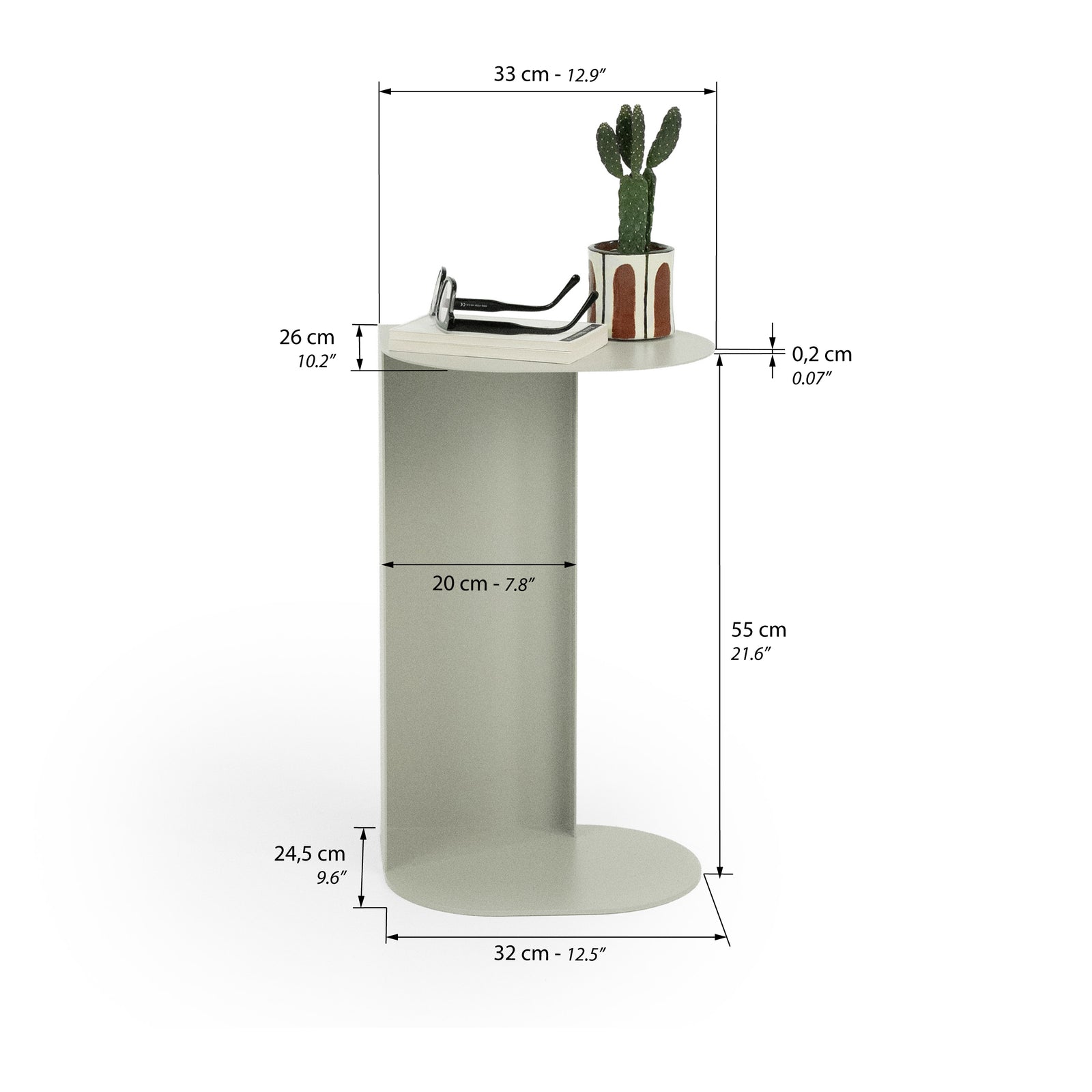 Camilla Metal Side Table, 31x24x55 cm, Beige - Immagine tecnica 1