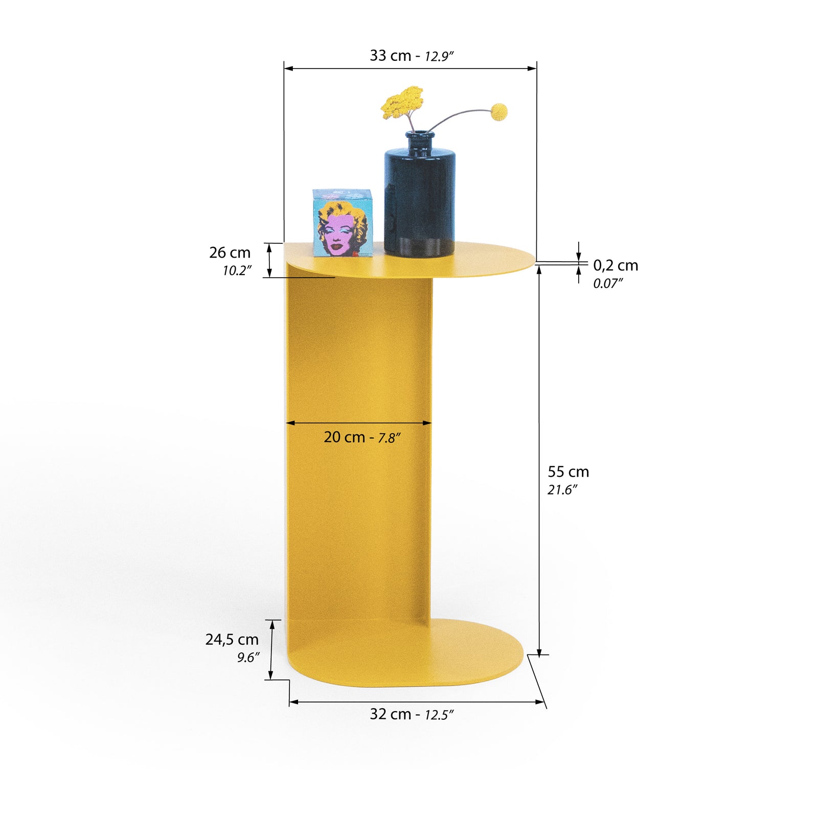 Camilla Metal Side Table, 31x24x55 cm, Mustard Yellow - Immagine tecnica 1