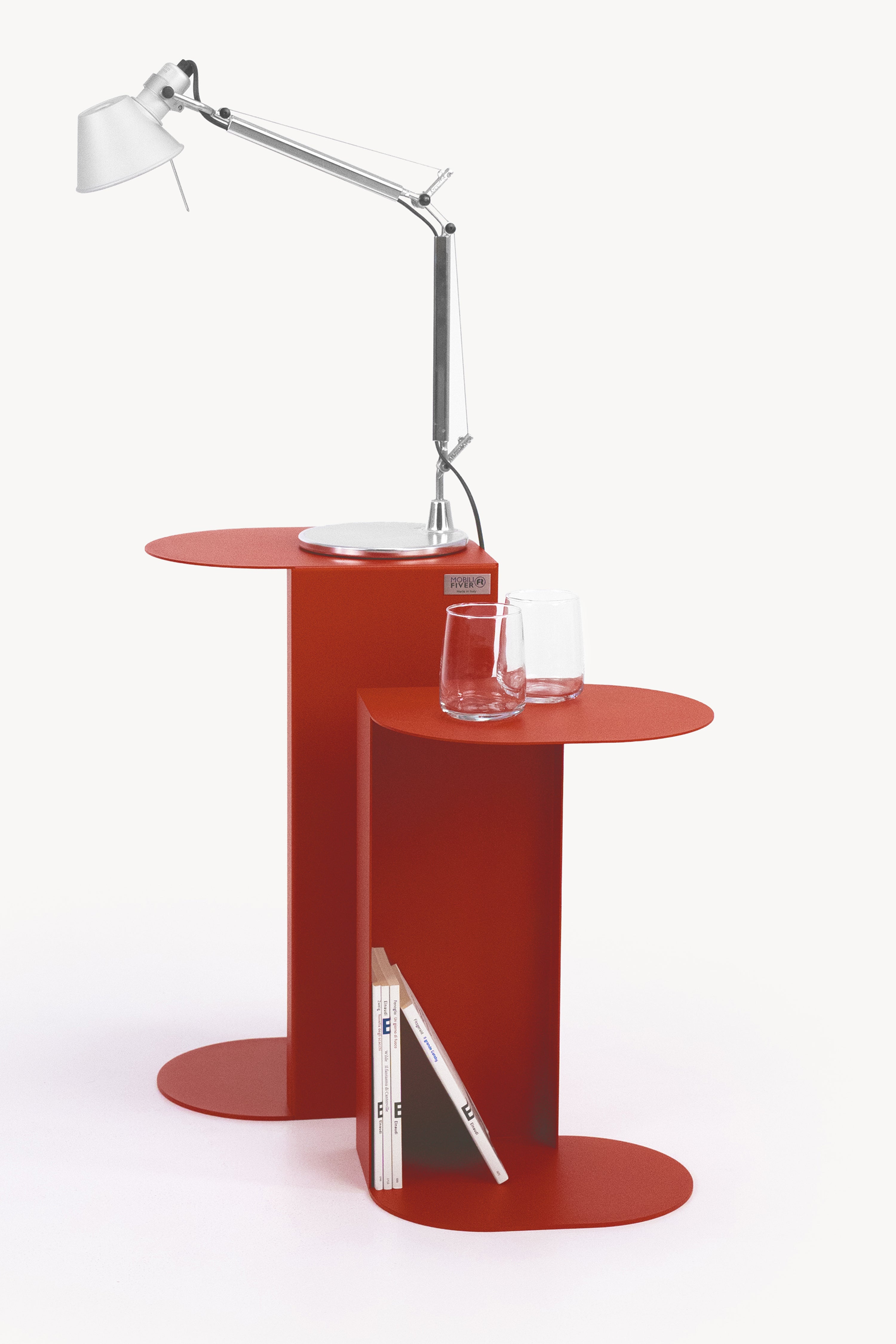 Set of 2 Camilla Metal Side Tables, h45 and h55, Terracotta