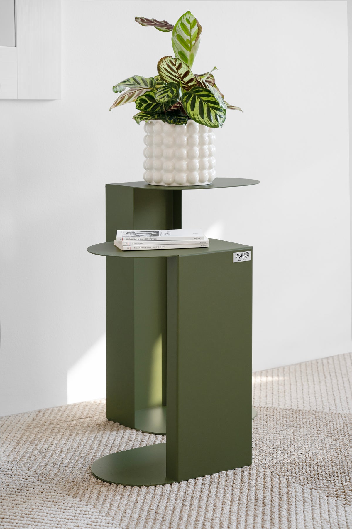 Set of 2 Camilla Metal Side Tables, h45 and h55, Olive Green