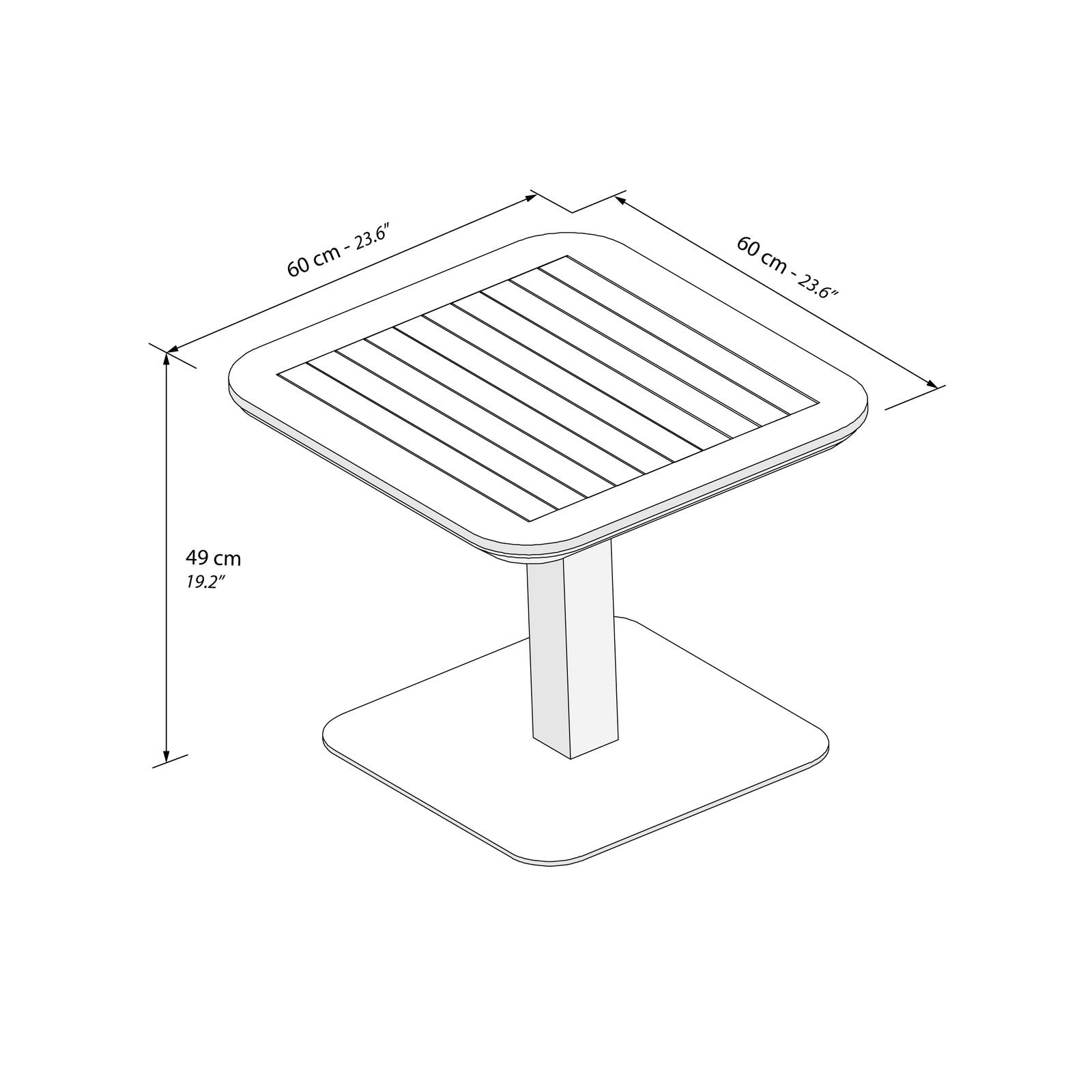 Nora square garden table, 60x60x49 cm, Beige and teak wood - Immagine tecnica 1