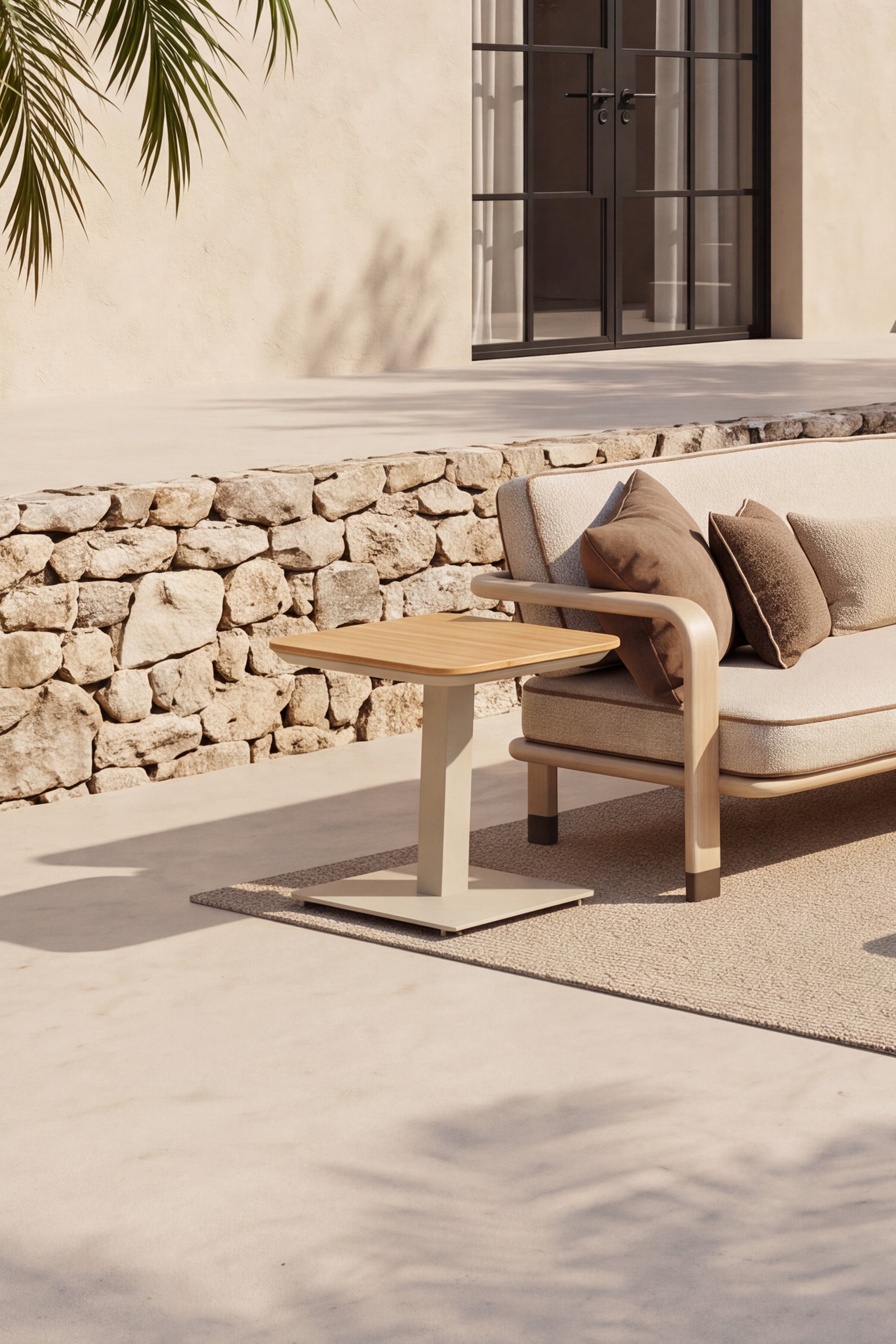 Nora square garden table, 60x60x49 cm, Beige and teak wood