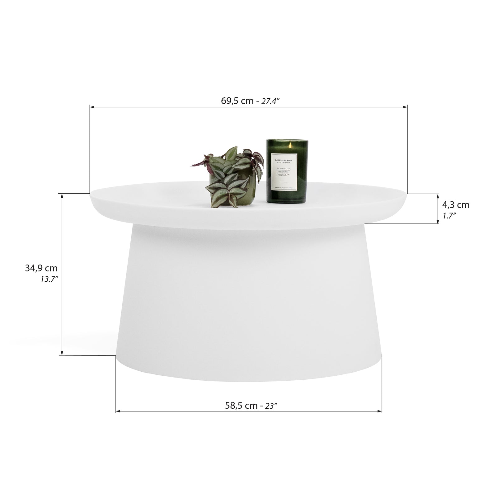 Round coffee table Olivia, 70x70x36 cm, White - Immagine tecnica 1
